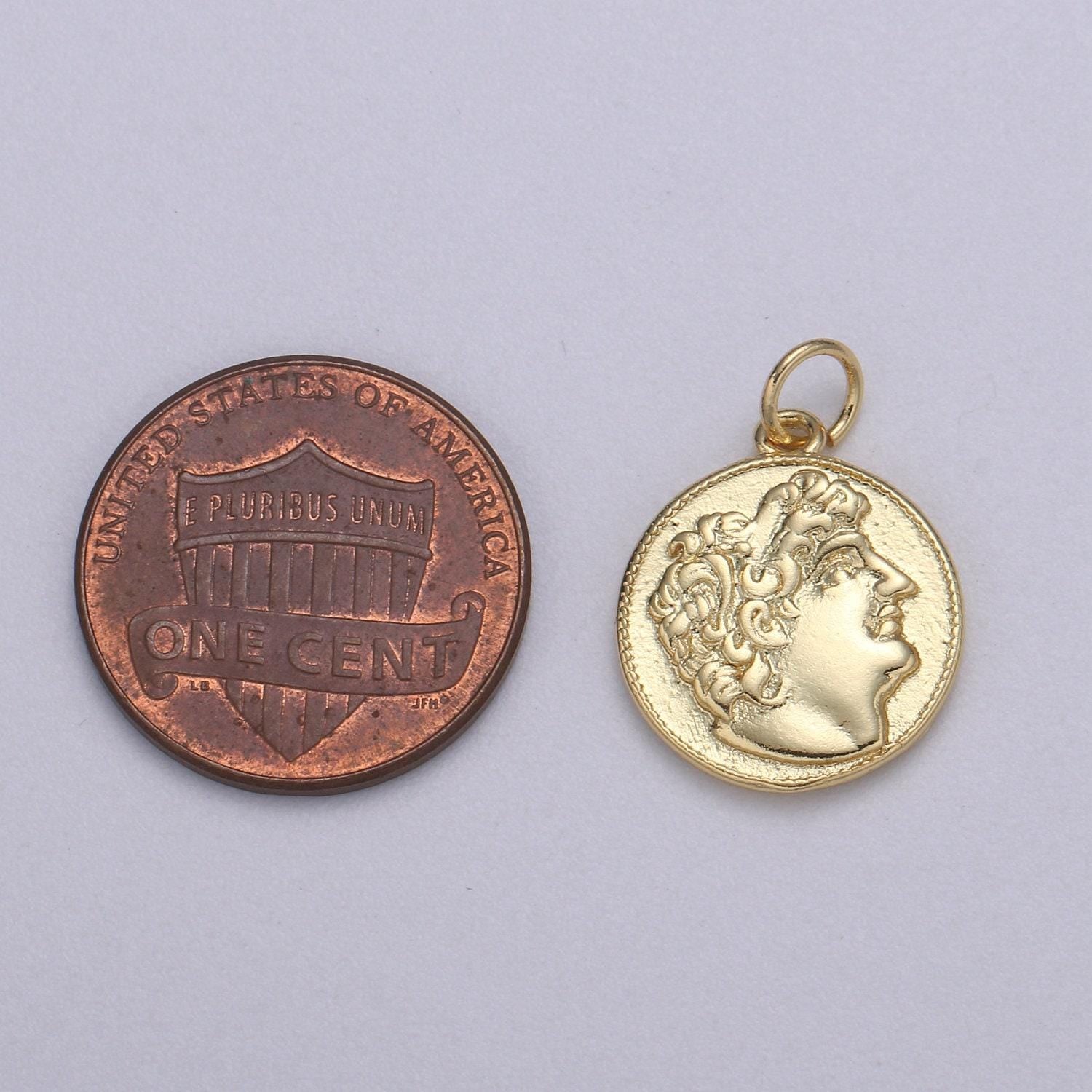 Double sided 24k gold hercules coin pendant ancient coin pendant, greek heracles coin pendant, diy jewelry, warrior pendant c532,543