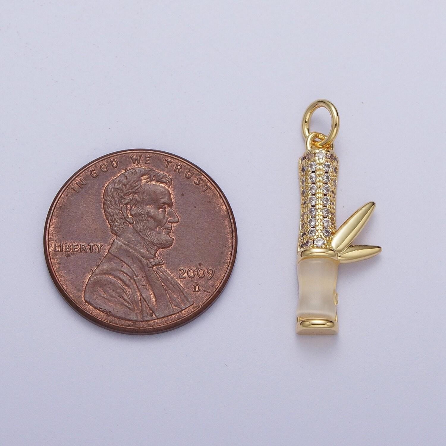 Gold off white cat's eye bamboo pendant, 14k gold plated micro paved cz bamboo leaf natural cat's eye gemstone charm | c-444, c-521