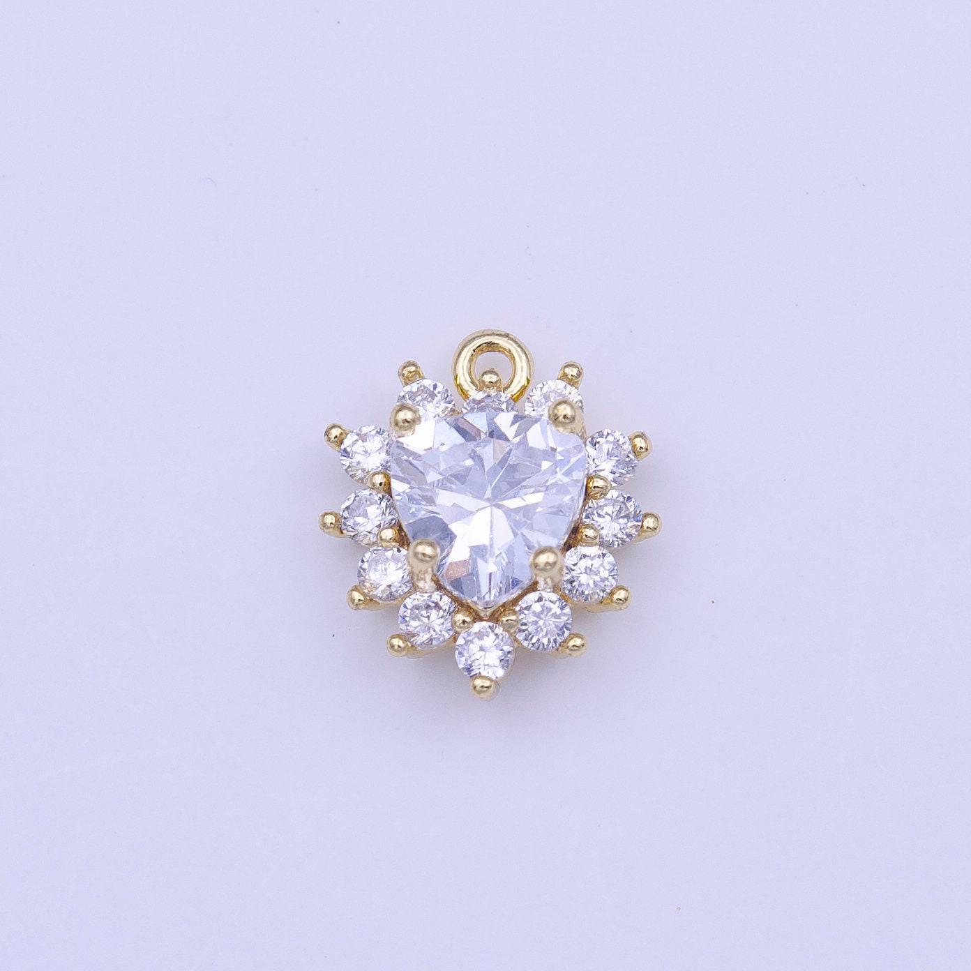 Tiny cz heart charm clear cubic zirconia love add on charm for necklace bracelet earring gold heart charm | c501