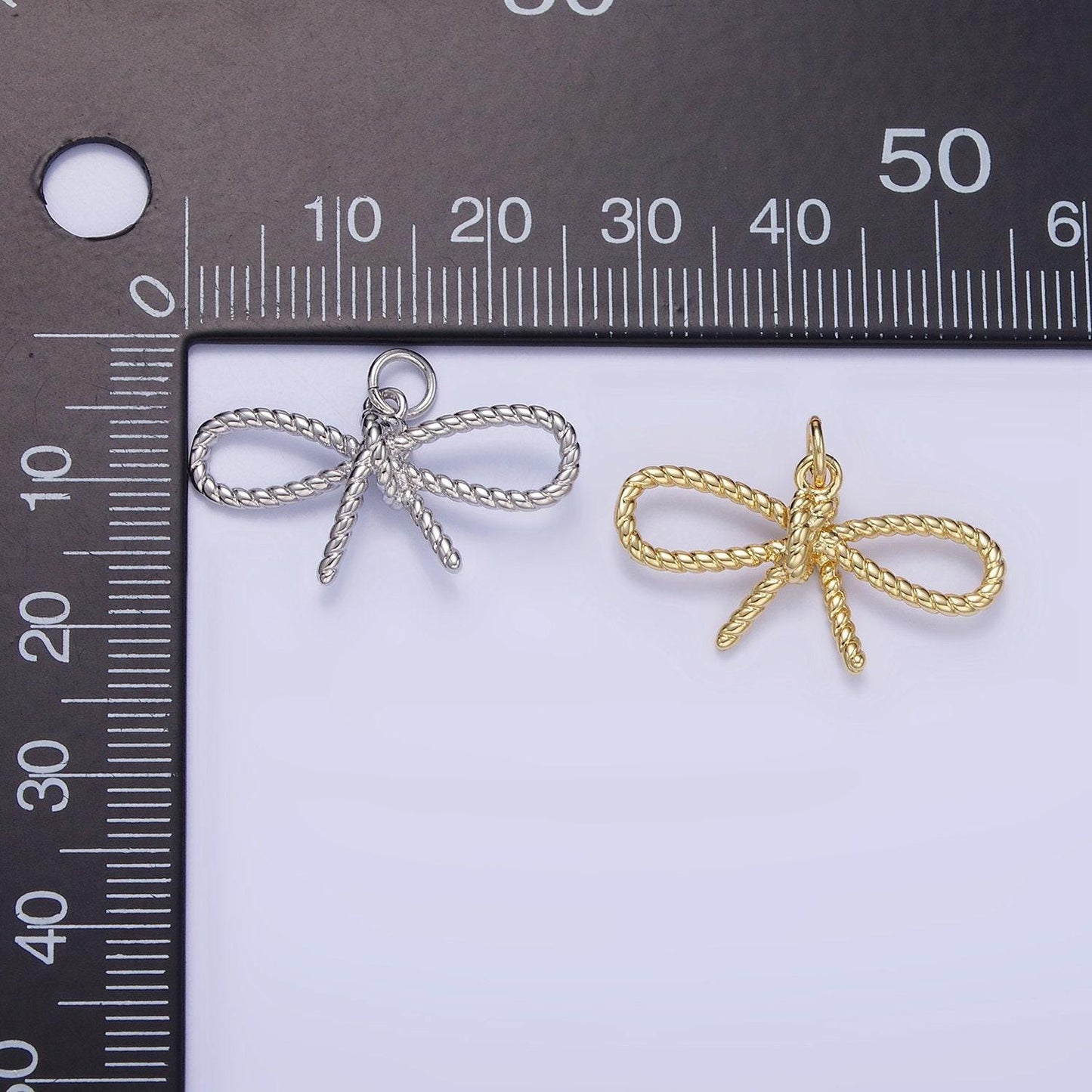 Dainty 24k gold filled rope twisted ribbon bow charm for bracelet necklace earring component add-on charm | c481