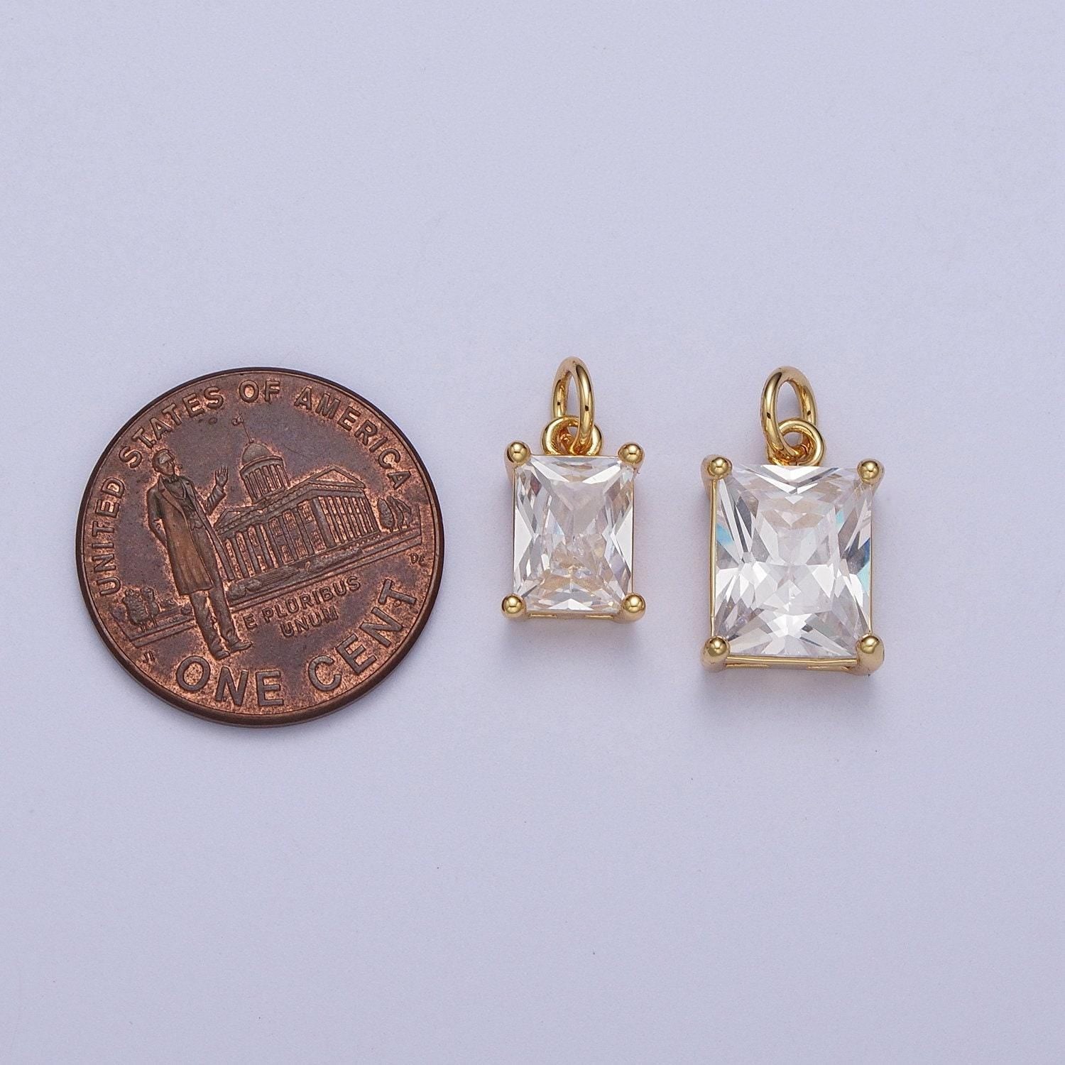 Dainty emerald cut charm cz gold filled set with cubic zirconia accent for bracelet necklace earring jewelry making c-420