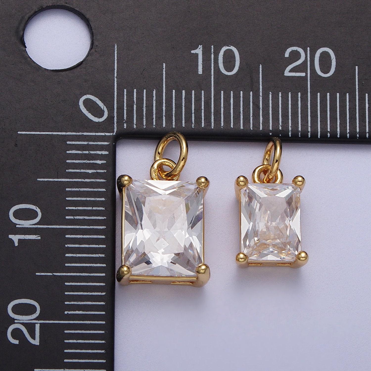 Dainty emerald cut charm cz gold filled set with cubic zirconia accent for bracelet necklace earring jewelry making c-420