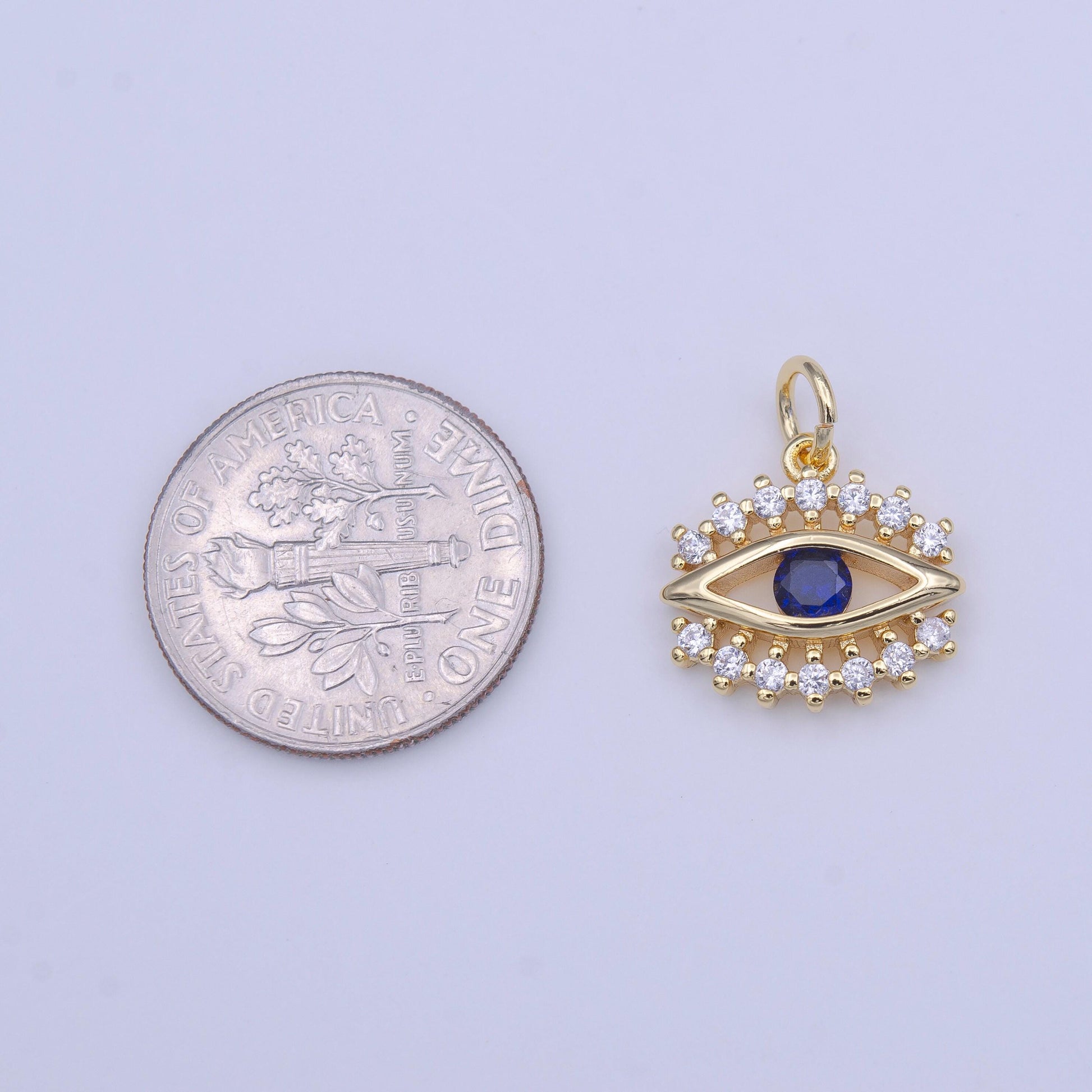 Dainty blue evil eye charm, gold plated eye charm minimalist amulet jewelry pendants cubic zirconia c417