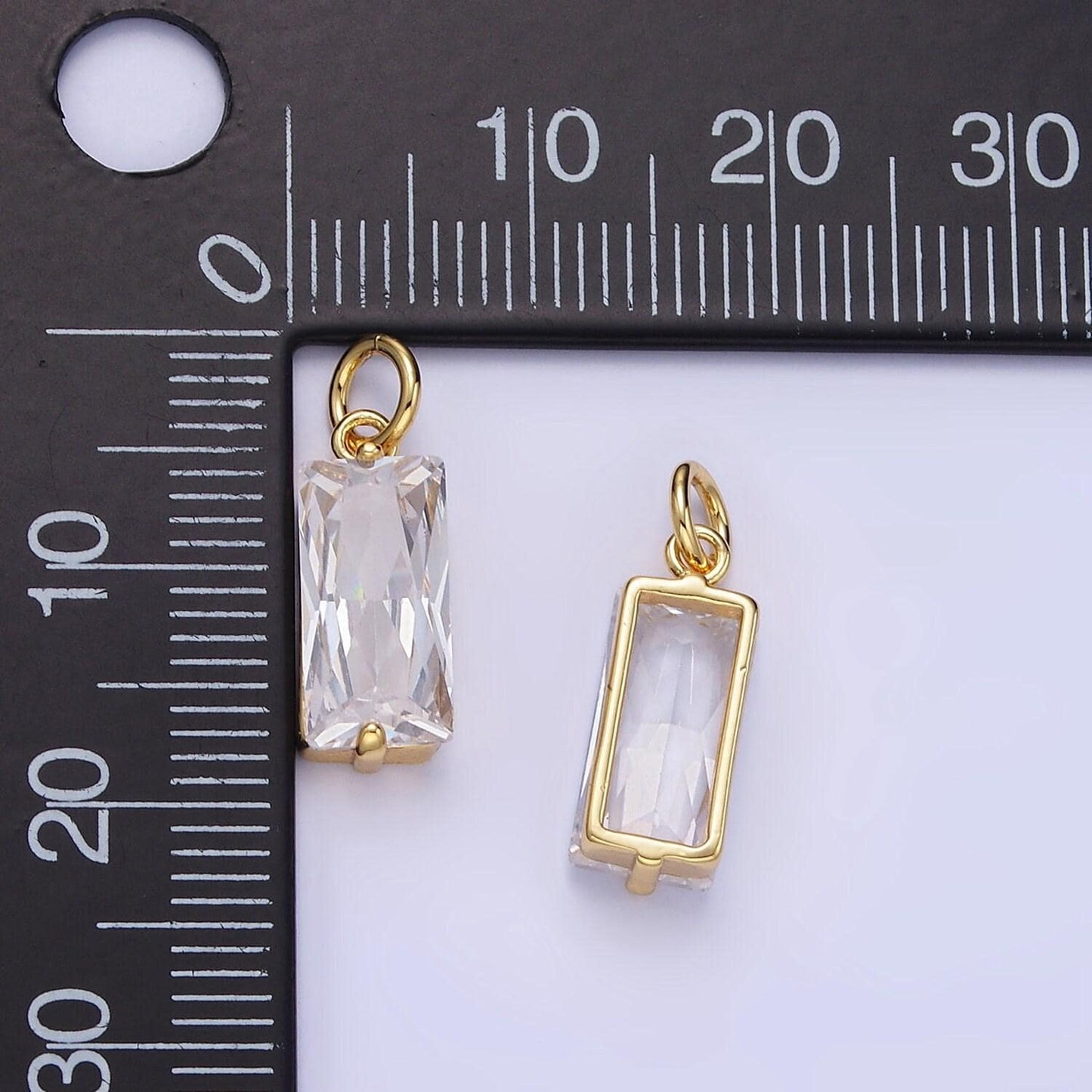 24k gold filled 15mm clear cz baguette add-on charm in gold | c395