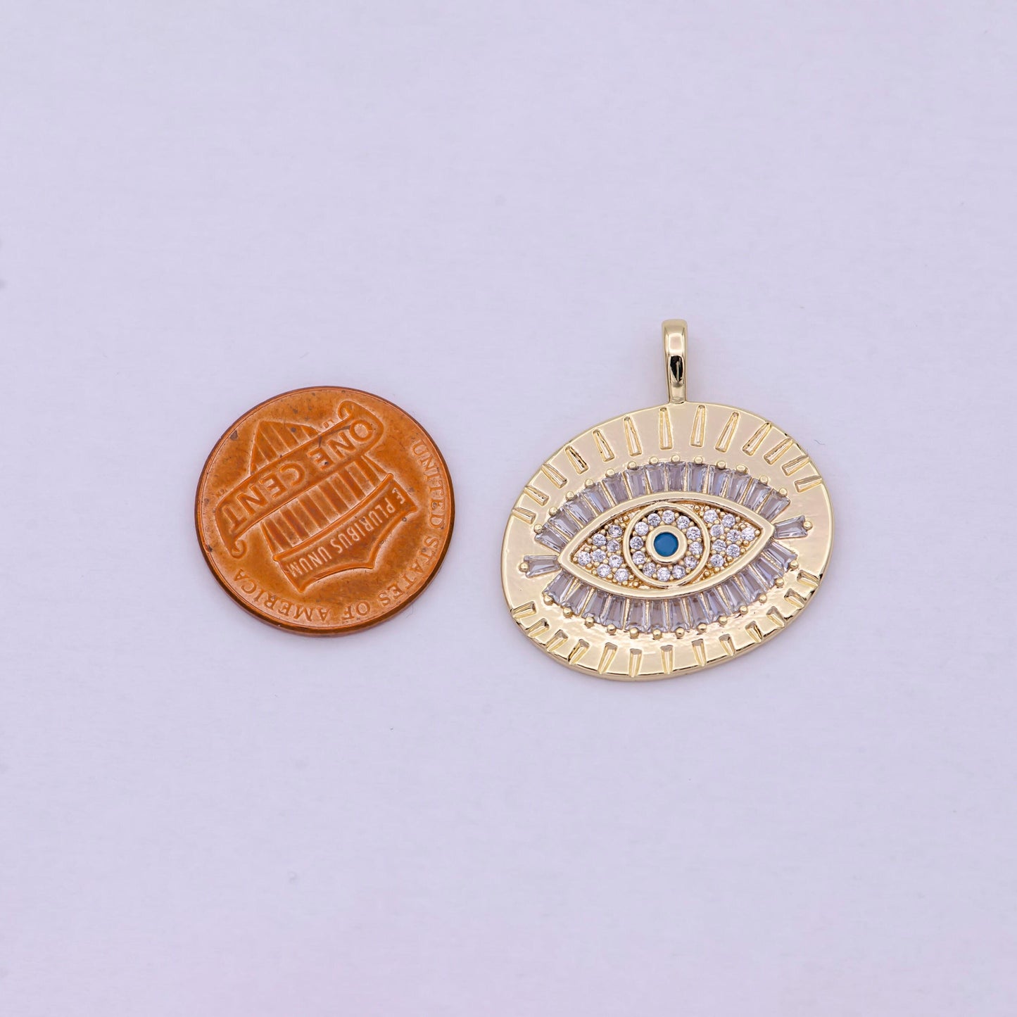 16k gold filled evil eye charm, oval eye pendant amulet for necklace bracelet supply - c-382
