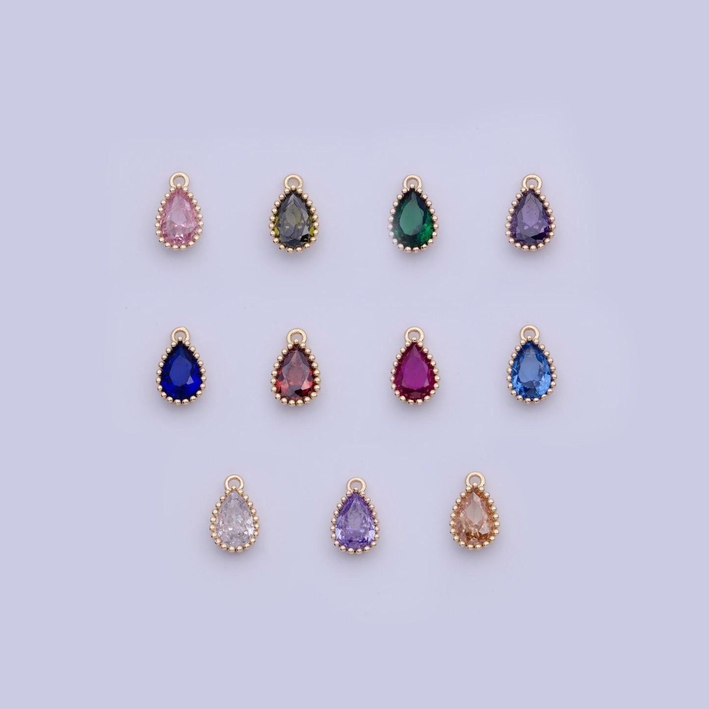 Dainty gold multicolor cz teardrop pendant, 24k gold plated 12 colors micro paved cz tiny tear drop marquise charm