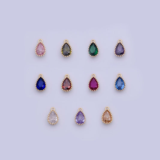 Dainty gold multicolor cz teardrop pendant, 24k gold plated 12 colors micro paved cz tiny tear drop marquise charm