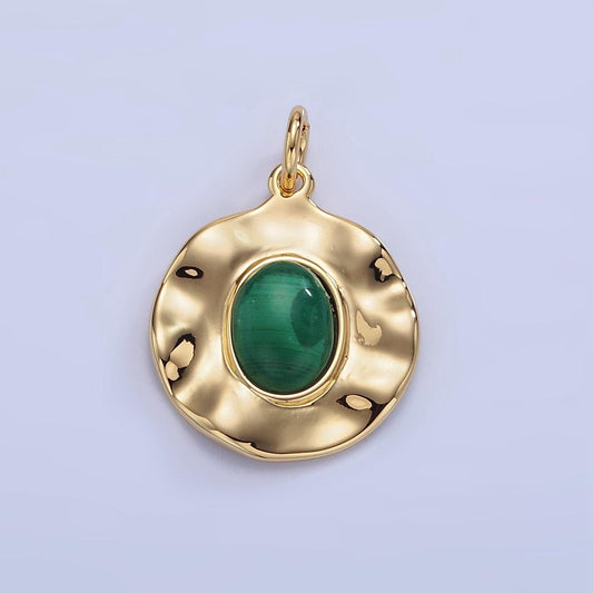 16k gold filled green malachite stone charm rustic abstract medallion pendant | c-357