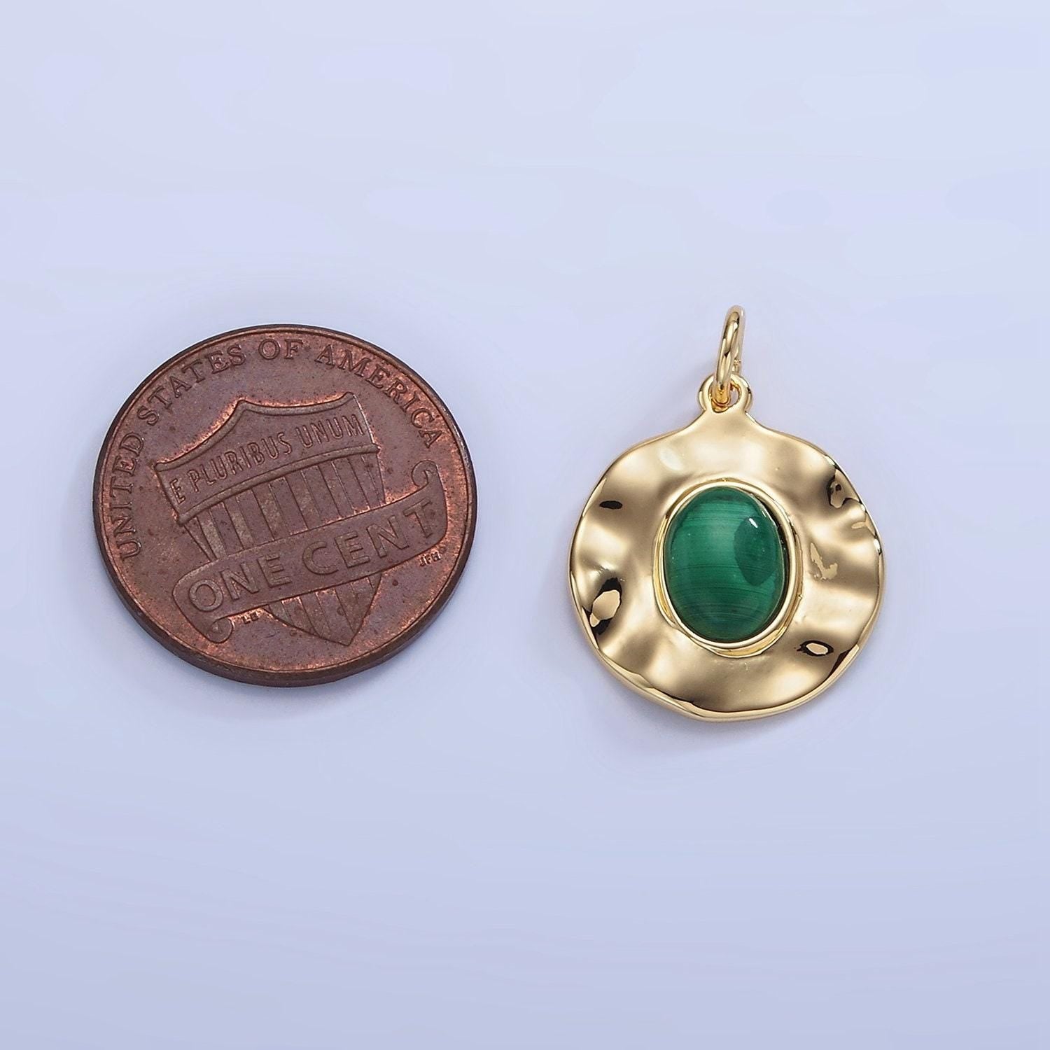 16k gold filled green malachite stone charm rustic abstract medallion pendant | c-357