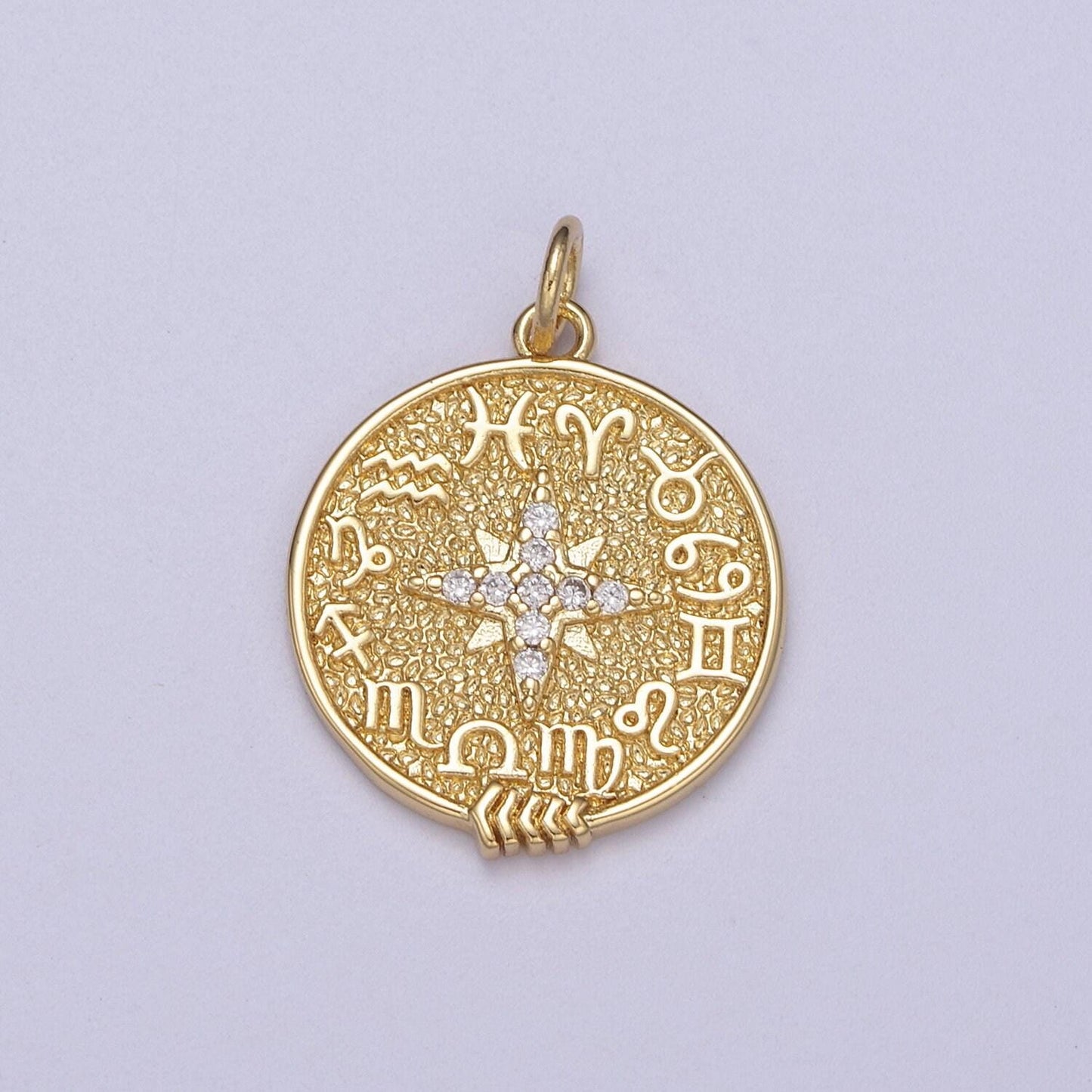 24k gold filled zodiac charm necklace • gold astrology zodiac signs circle necklace pendant horoscope c-340