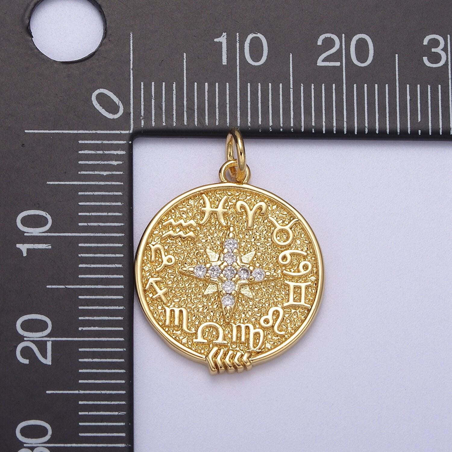 24k gold filled zodiac charm necklace • gold astrology zodiac signs circle necklace pendant horoscope c-340