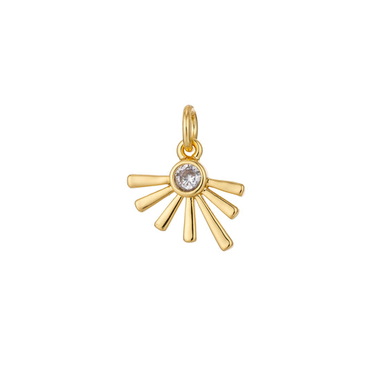 Dainty bezel set cz charm gold filled set with cubic zirconia accent bohemian sun boho 14mm x 13mm for necklace earring jewelry making c321