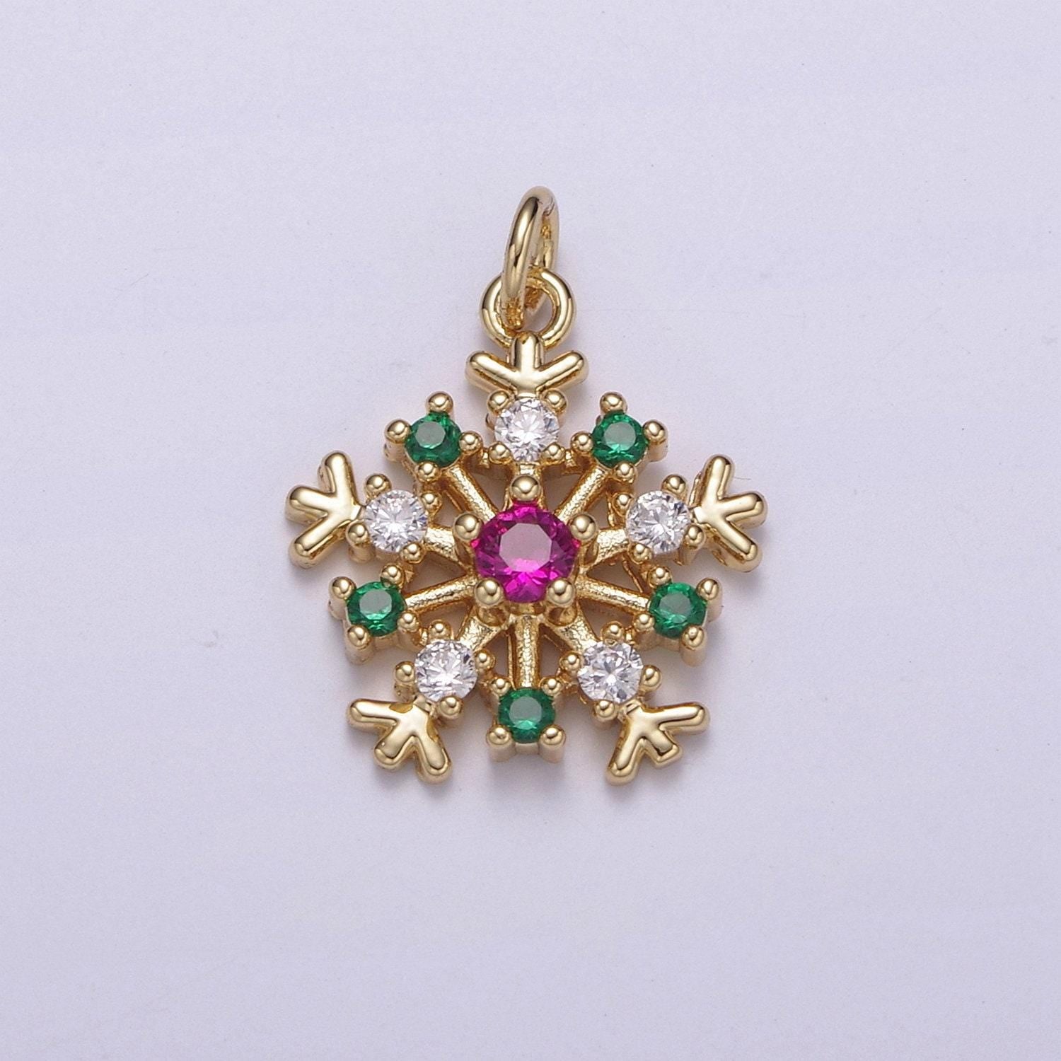 1pc white gold micro pave cz snowflake pendant charm,holiday color snowflake pendant charm, cz gold pendant, for diy jewelry c-304, c-305