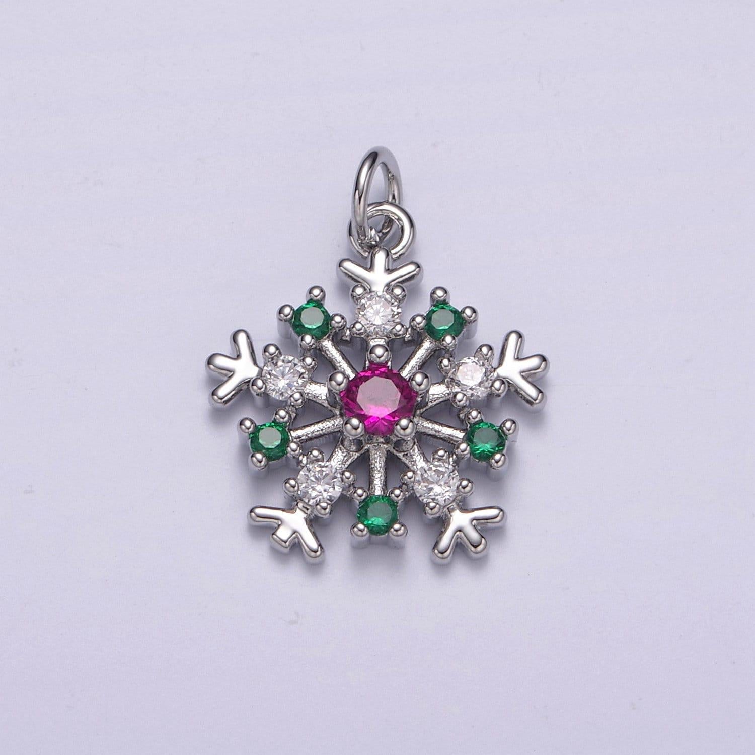 1pc white gold micro pave cz snowflake pendant charm,holiday color snowflake pendant charm, cz gold pendant, for diy jewelry c-304, c-305