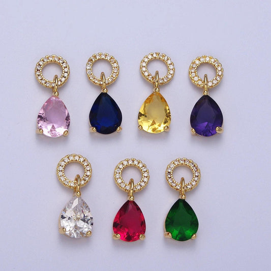 Teardrop cubic zirconia micro paved round bail charm for necklace bracelet component | c280