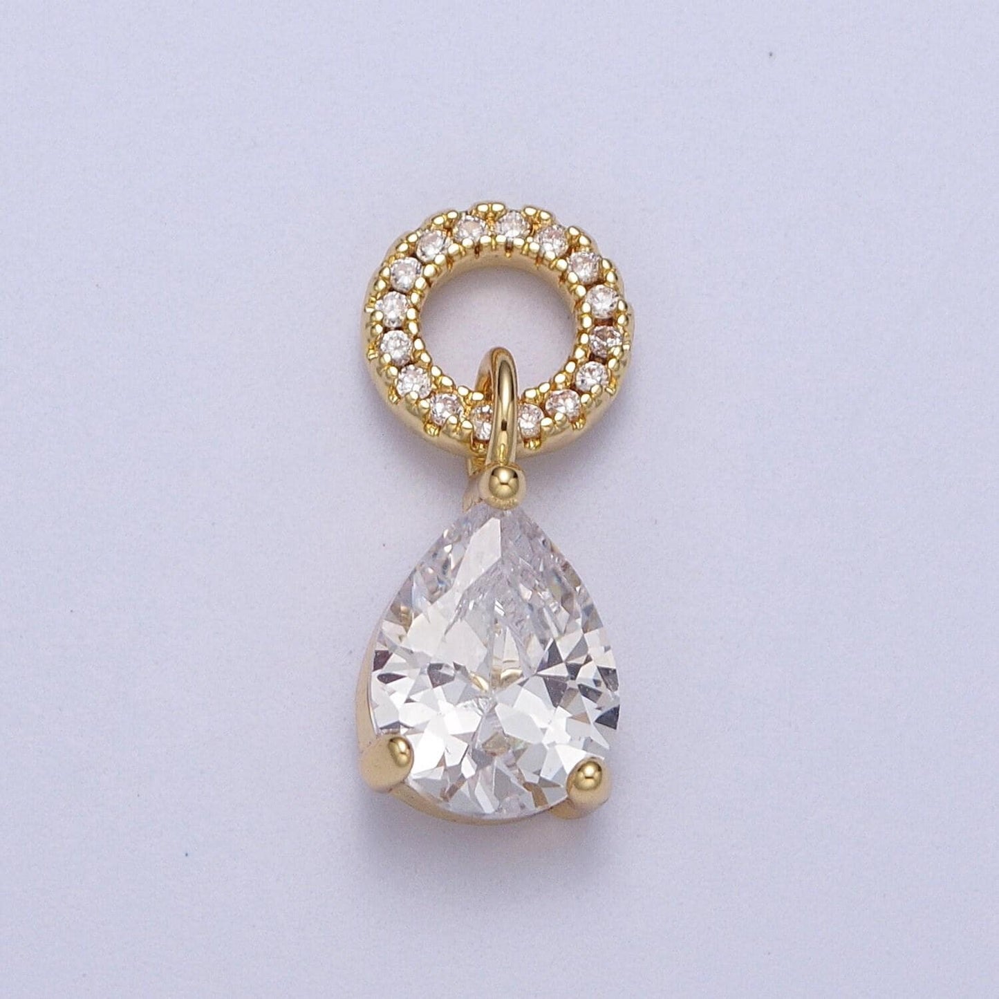 Teardrop cubic zirconia micro paved round bail charm for necklace bracelet component | c280