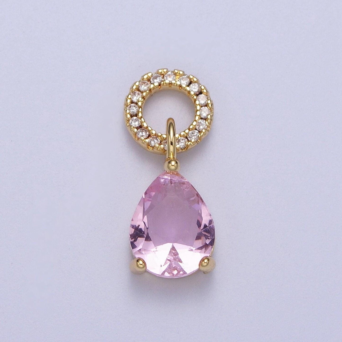 Teardrop cubic zirconia micro paved round bail charm for necklace bracelet component | c280