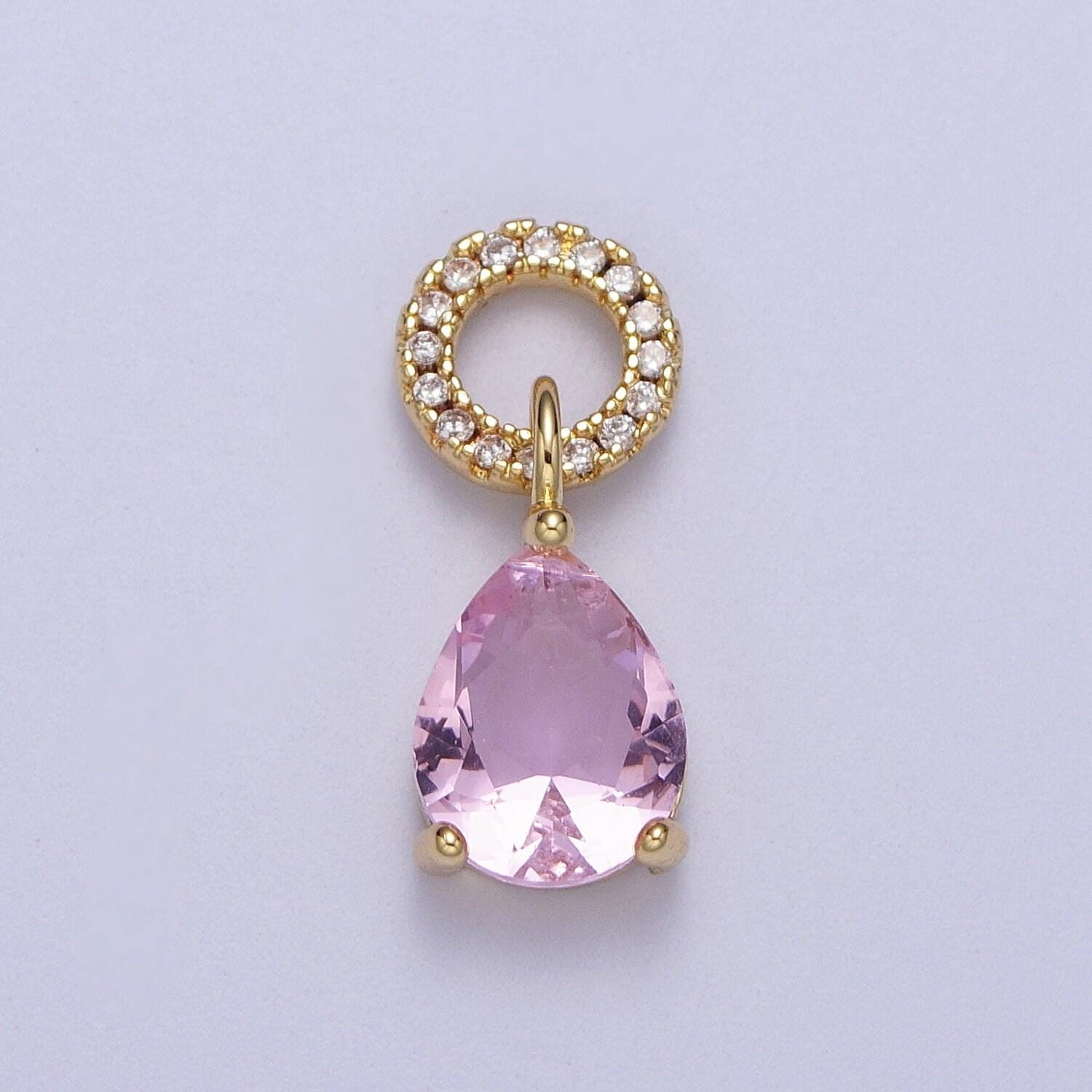 Teardrop cubic zirconia micro paved round bail charm for necklace bracelet component | c280