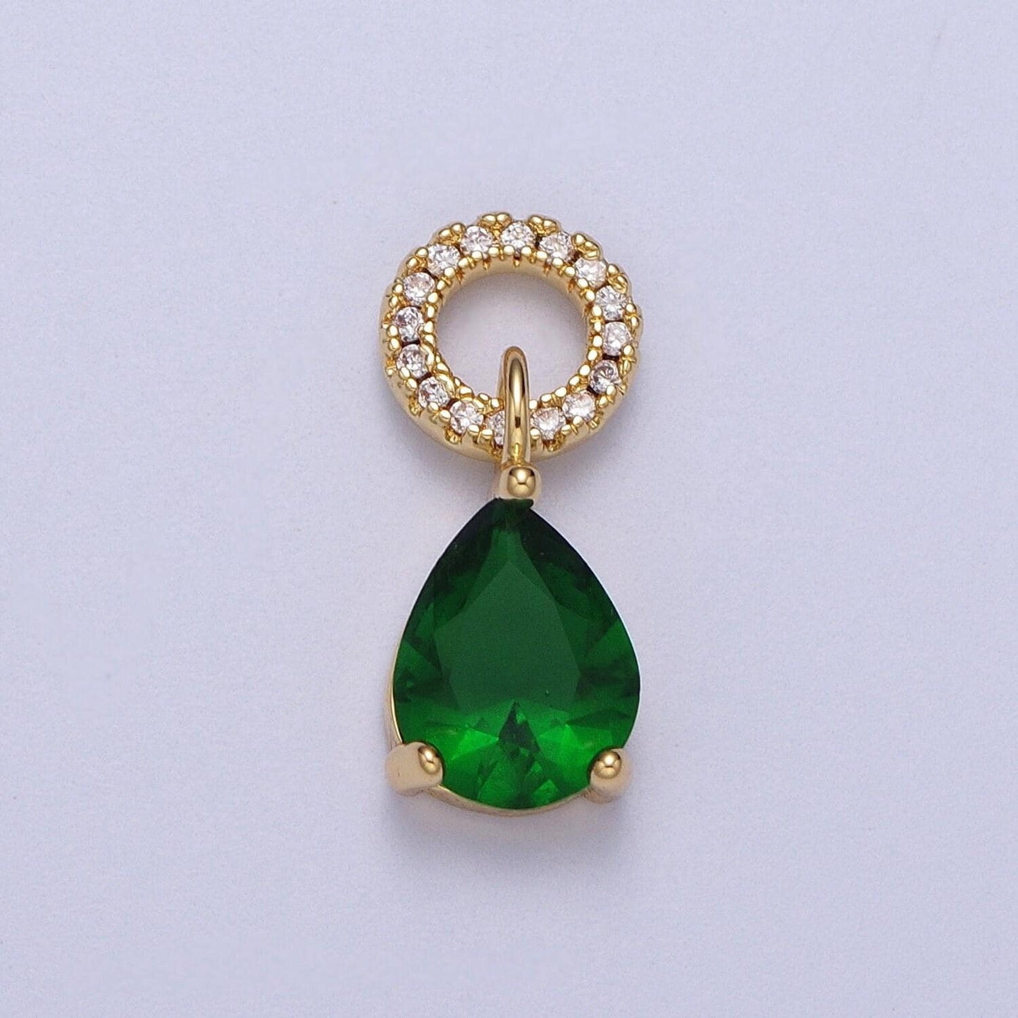 Teardrop cubic zirconia micro paved round bail charm for necklace bracelet component | c280