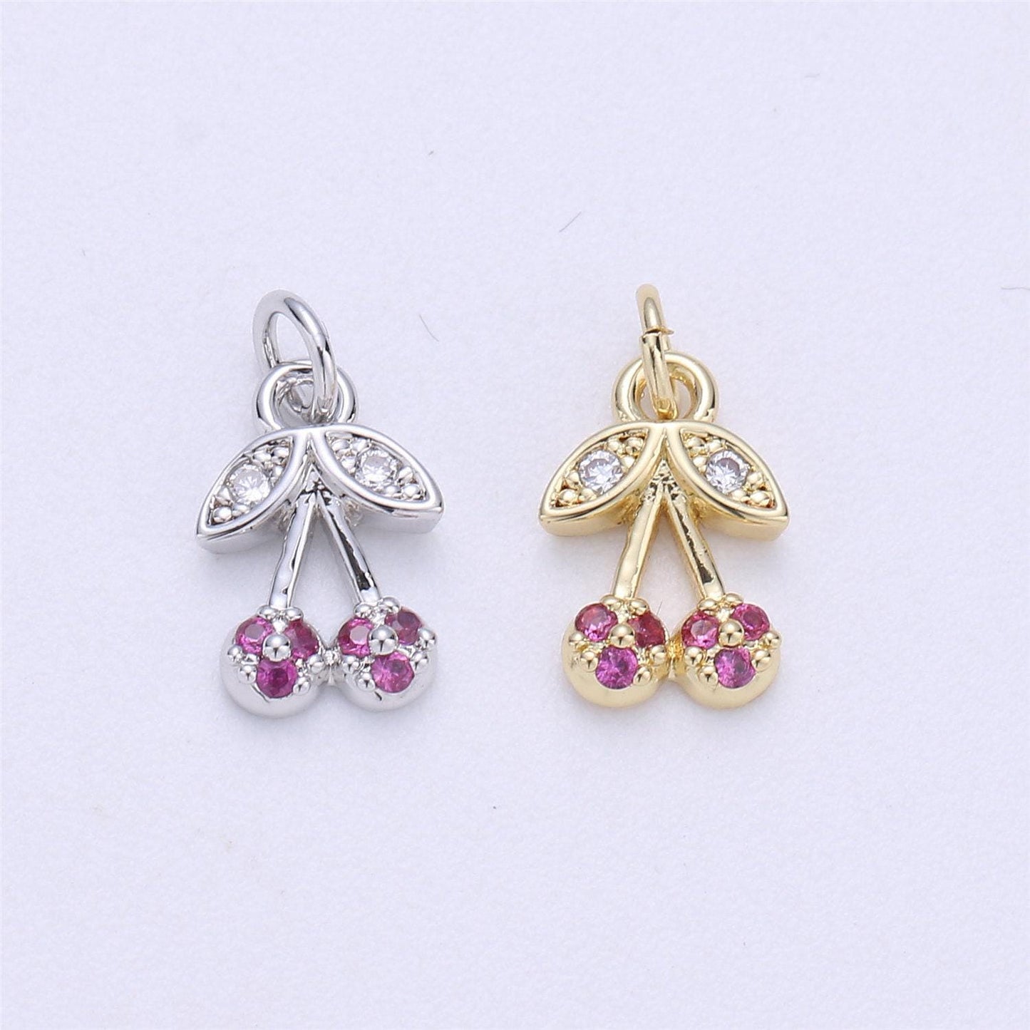 Dainty tiny delicate red cherry charm in 14k gold filled for necklace pendant, earring bracelet charm gift diy jewelry making supplies
