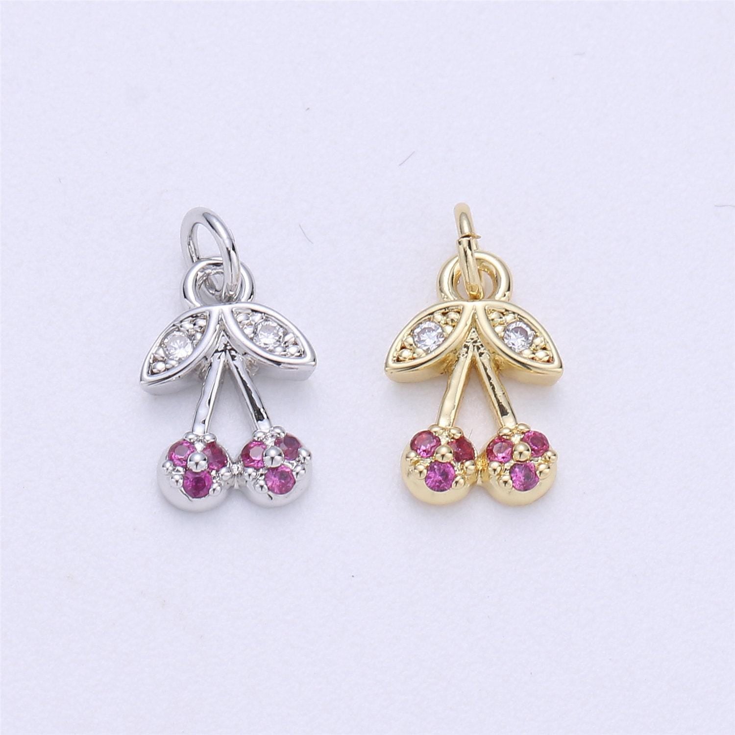 Dainty tiny delicate red cherry charm in 14k gold filled for necklace pendant, earring bracelet charm gift diy jewelry making supplies