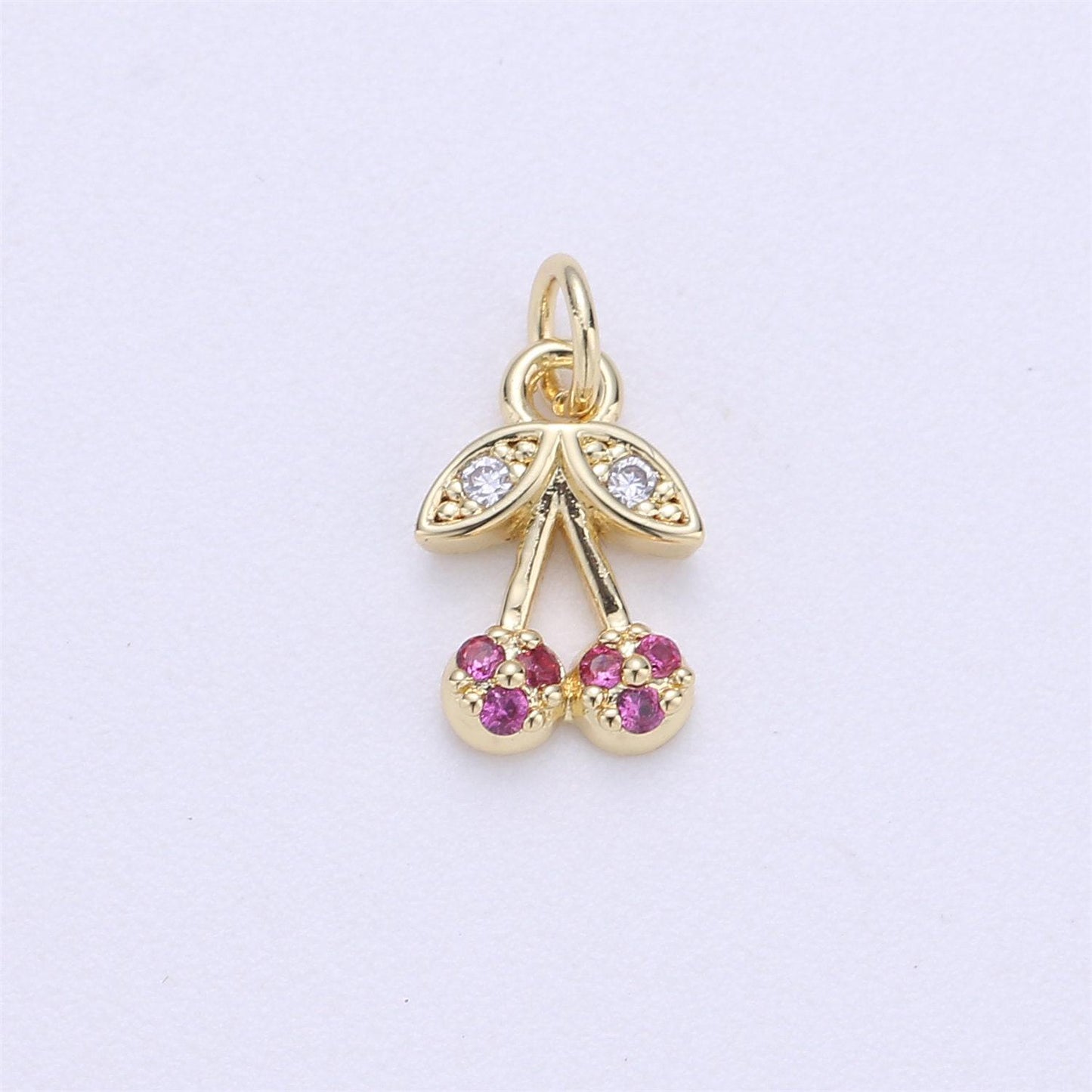 Dainty tiny delicate red cherry charm in 14k gold filled for necklace pendant, earring bracelet charm gift diy jewelry making supplies