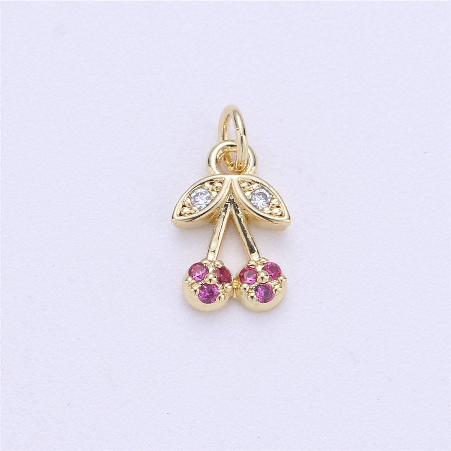 Dainty tiny delicate red cherry charm in 14k gold filled for necklace pendant, earring bracelet charm gift diy jewelry making supplies