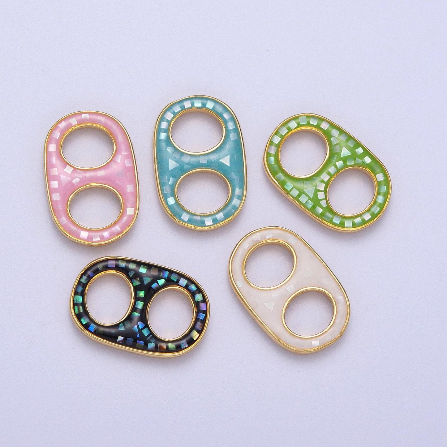 14k gold filled soda tab, pull tab, can tab pendant charm for necklace wholesale pendants green white pink blue abalone shell charm c244