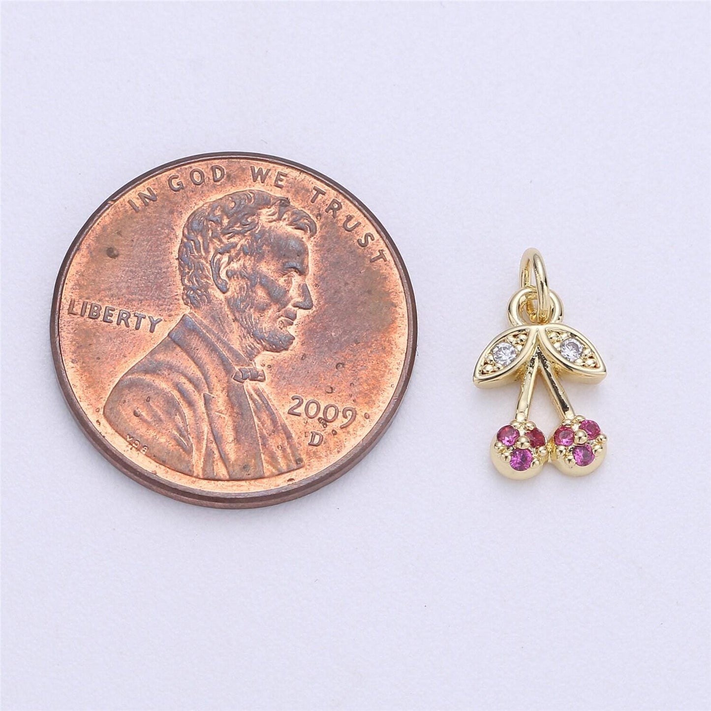 Dainty tiny delicate red cherry charm in 14k gold filled for necklace pendant, earring bracelet charm gift diy jewelry making supplies