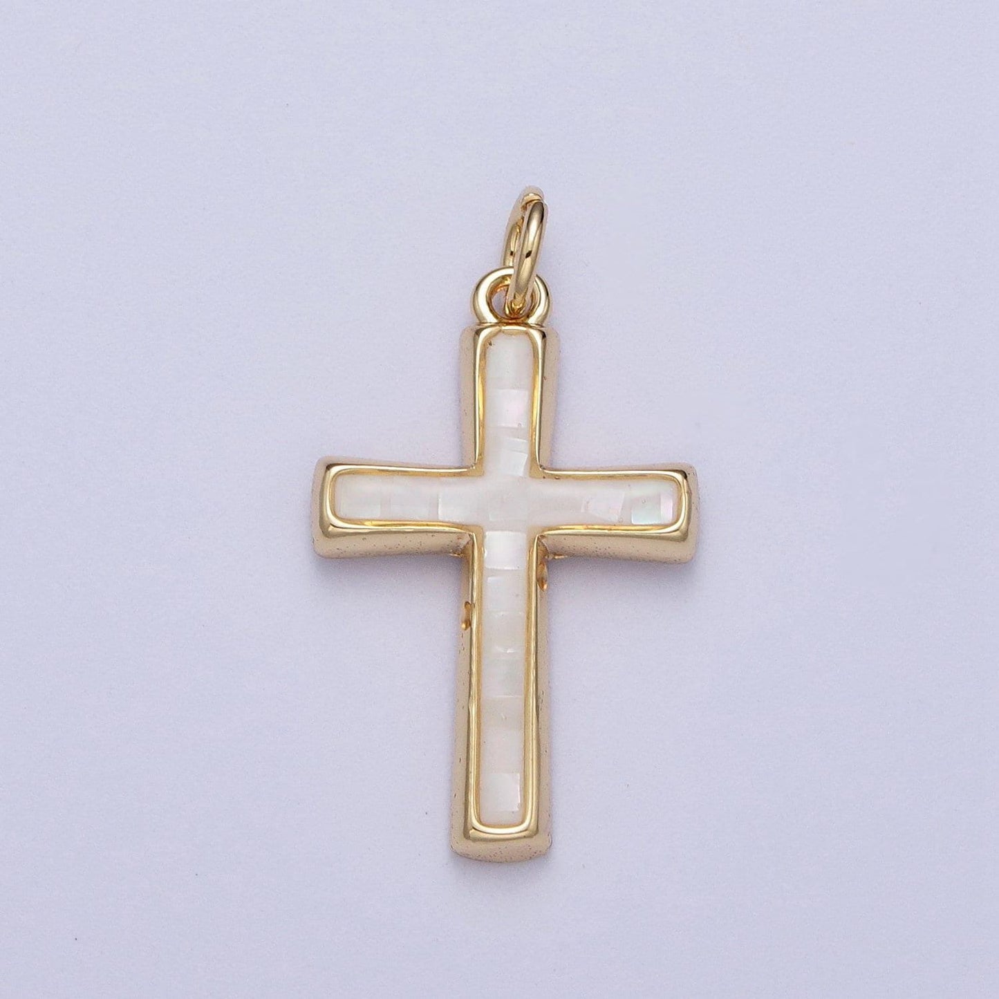 Dainty pink, abalone, blue opal religious cross pendant for christian catholic baptism, religious jewelry making supply in 14k gold filled