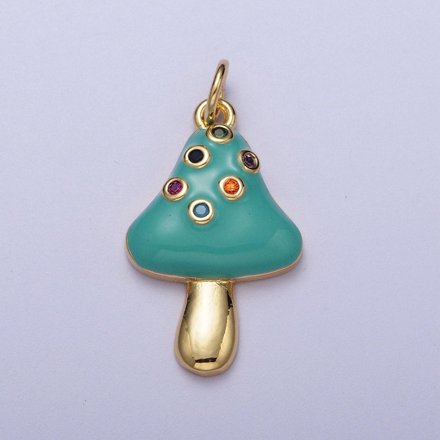 Gold filled mushroom pendant, multi color cz mushroom charm turquoise mushroom pendant teal mushroom pendant jewelry supply c222