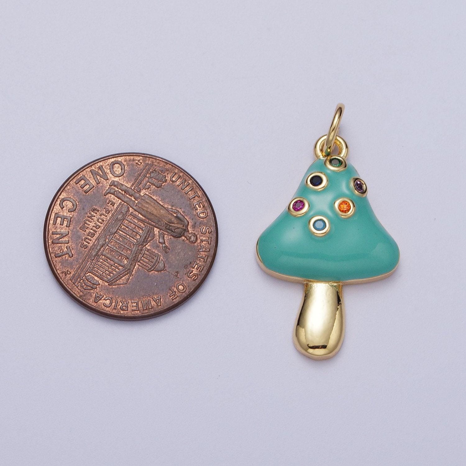 Gold filled mushroom pendant, multi color cz mushroom charm turquoise mushroom pendant teal mushroom pendant jewelry supply c222