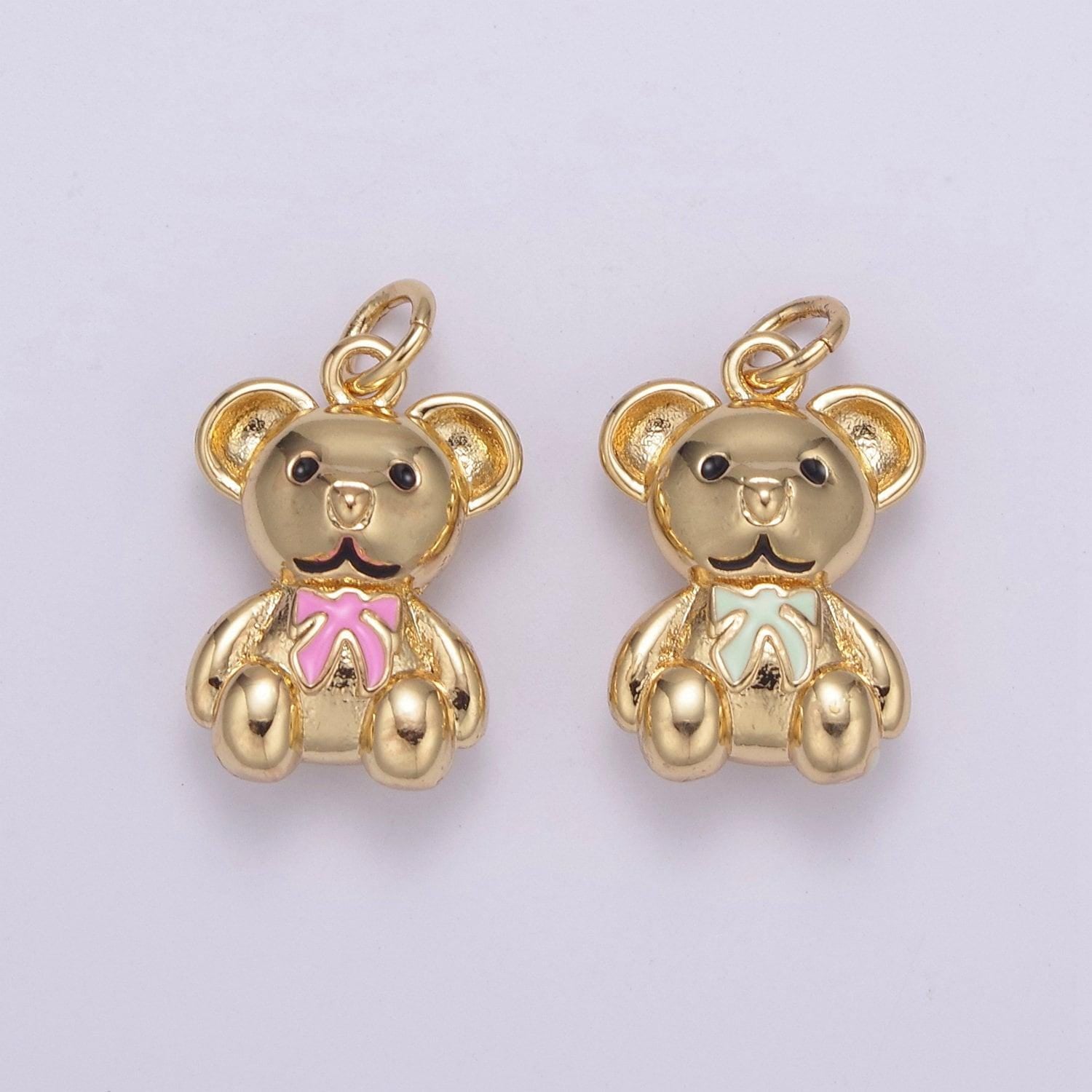 24k gold filled bear pendant teddy bear charm enamel animal panda charm,enamel charm kids retro 90s trend jewelry making supply c-206, c-212