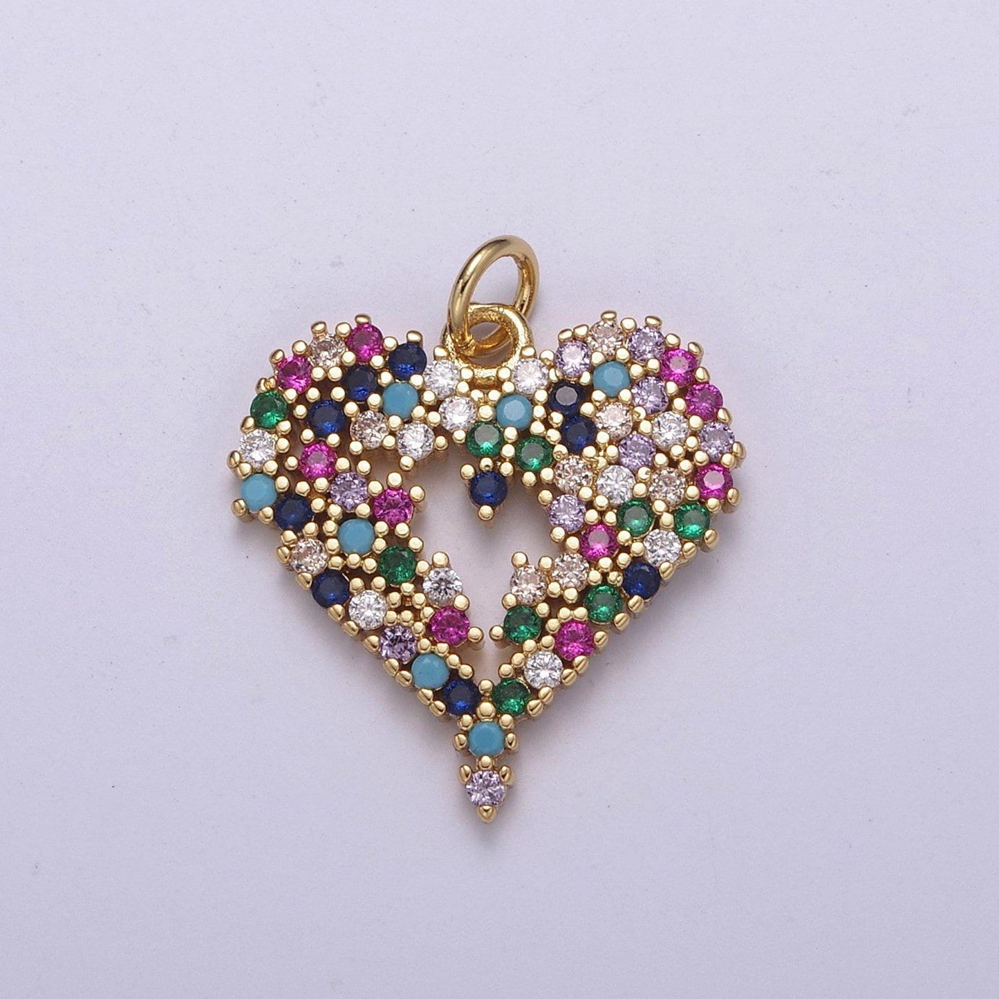 Gold heart charm micro pave love charm, rainbow cubic charms, cz gold colorful charm, dainty minimalist jewelry supply c-200