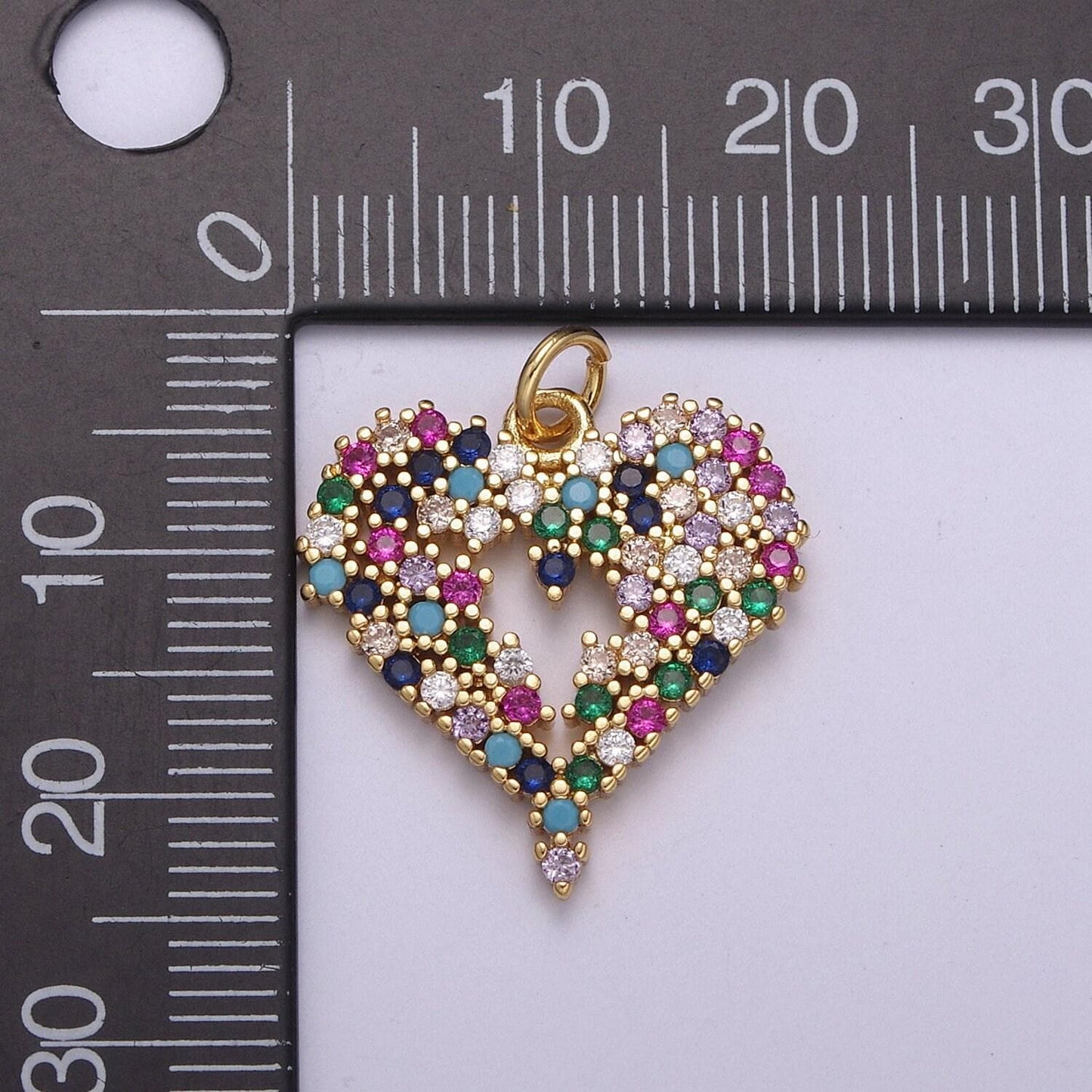 Gold heart charm micro pave love charm, rainbow cubic charms, cz gold colorful charm, dainty minimalist jewelry supply c-200