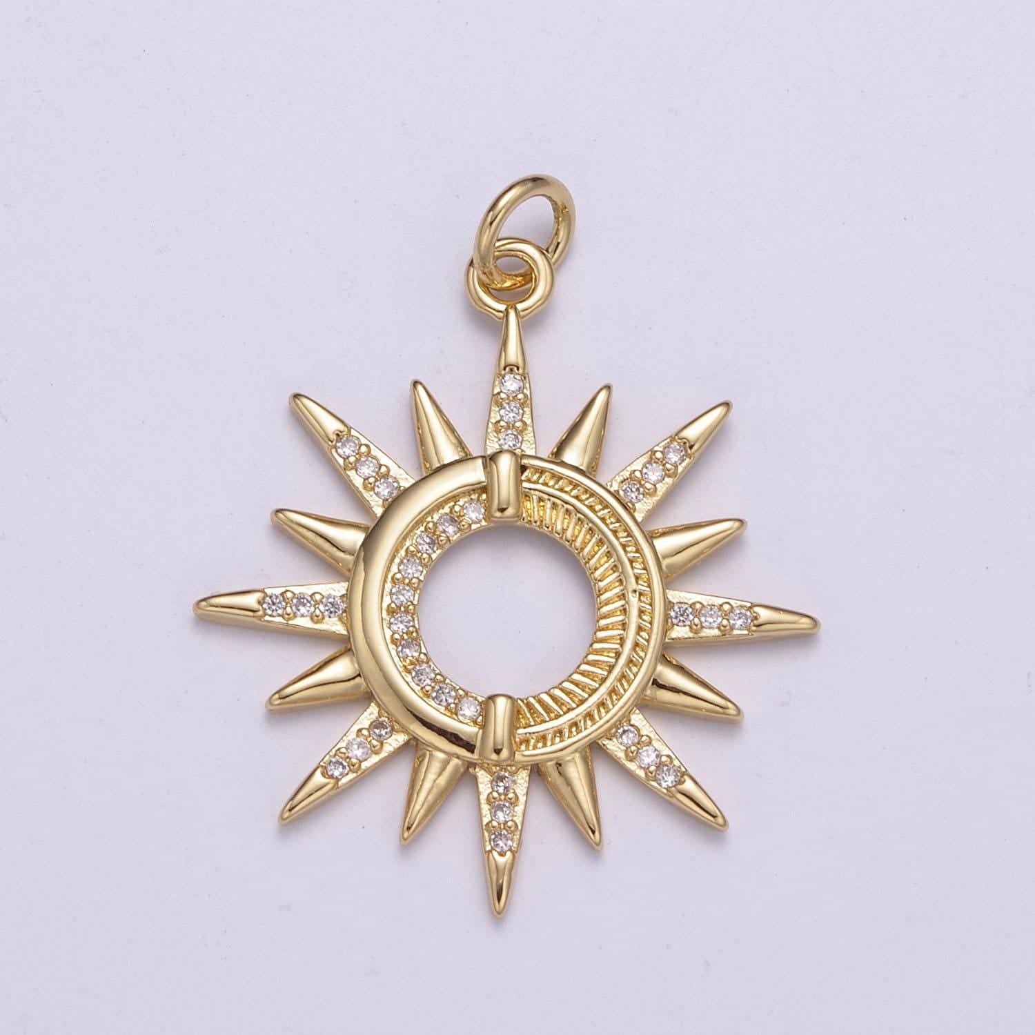 1pc gold micro pave cz sun burst pendant charm, cubic sun micro pave cz pendant , pendant, for diy boho jewelry c-198