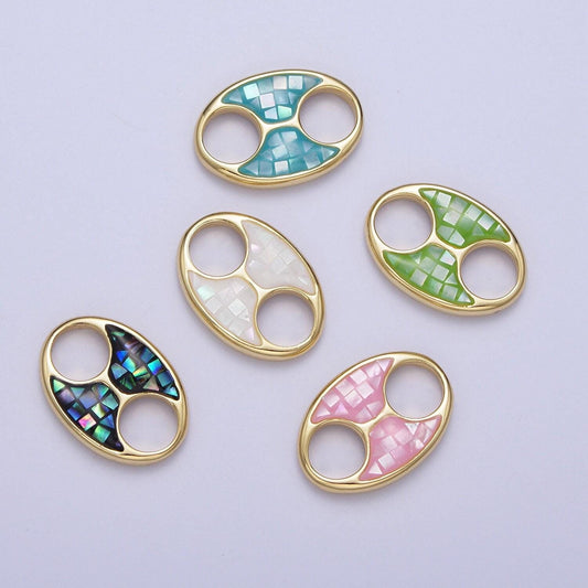 24k gold filled anchor link tab blue, black, white, green, pink shell opal charm for connector pendant earring bracelet necklace supply c125