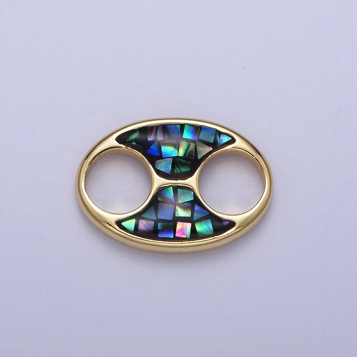 24k gold filled anchor link tab blue, black, white, green, pink shell opal charm for connector pendant earring bracelet necklace supply c125