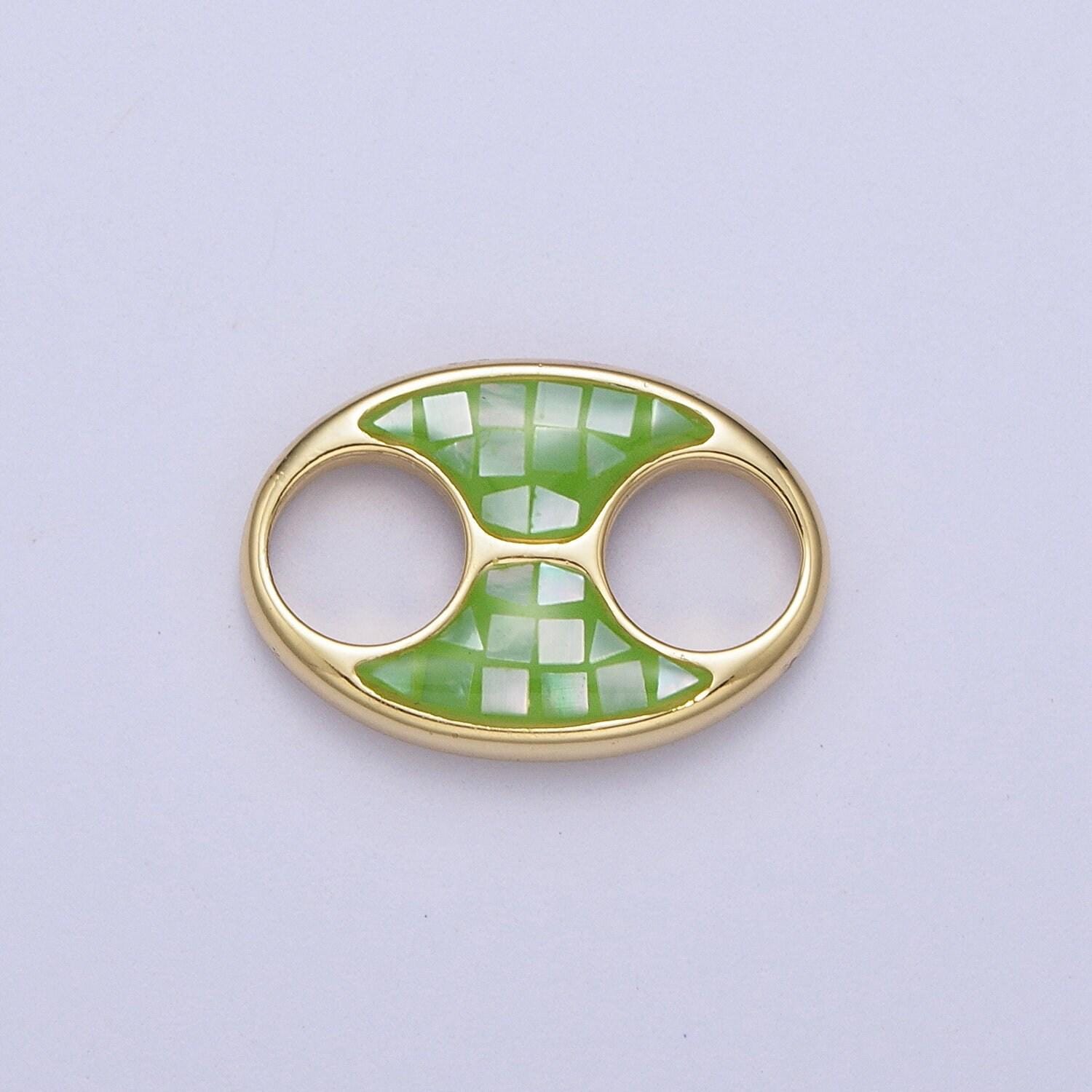 24k gold filled anchor link tab blue, black, white, green, pink shell opal charm for connector pendant earring bracelet necklace supply c125