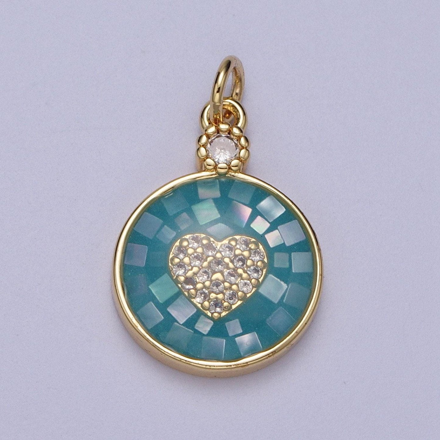 Dainty pink, green, blue white shell heart pendant for love jewelry making supply in 24k gold filled