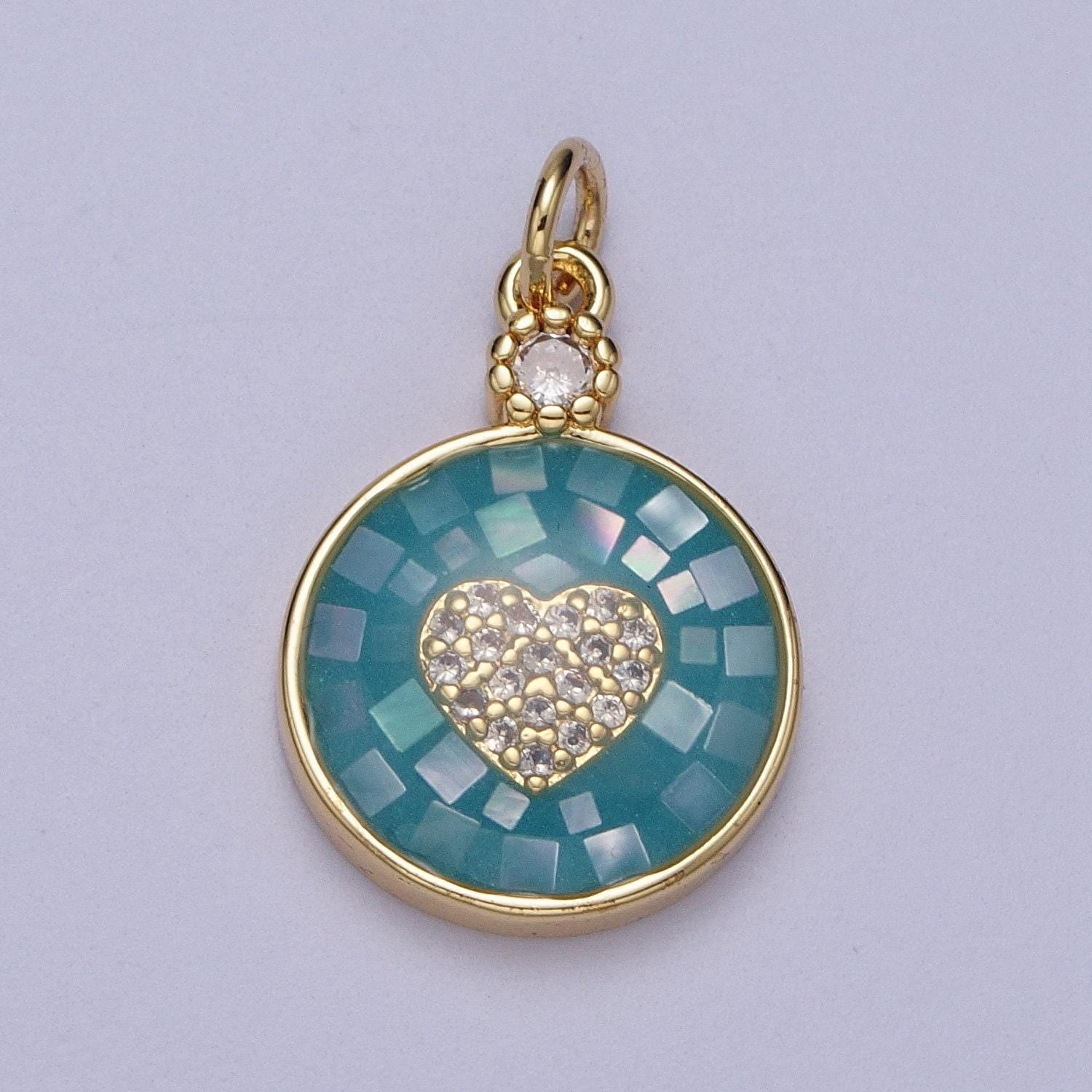 Dainty pink, green, blue white shell heart pendant for love jewelry making supply in 24k gold filled