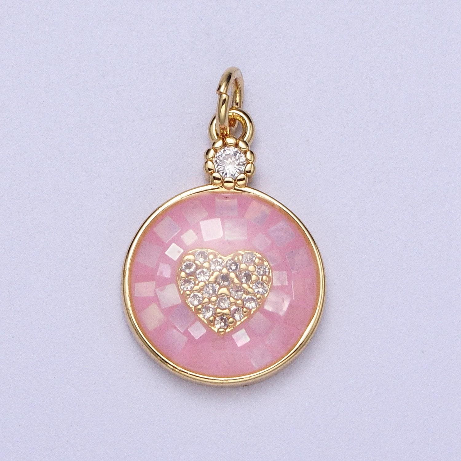 Dainty pink, green, blue white shell heart pendant for love jewelry making supply in 24k gold filled
