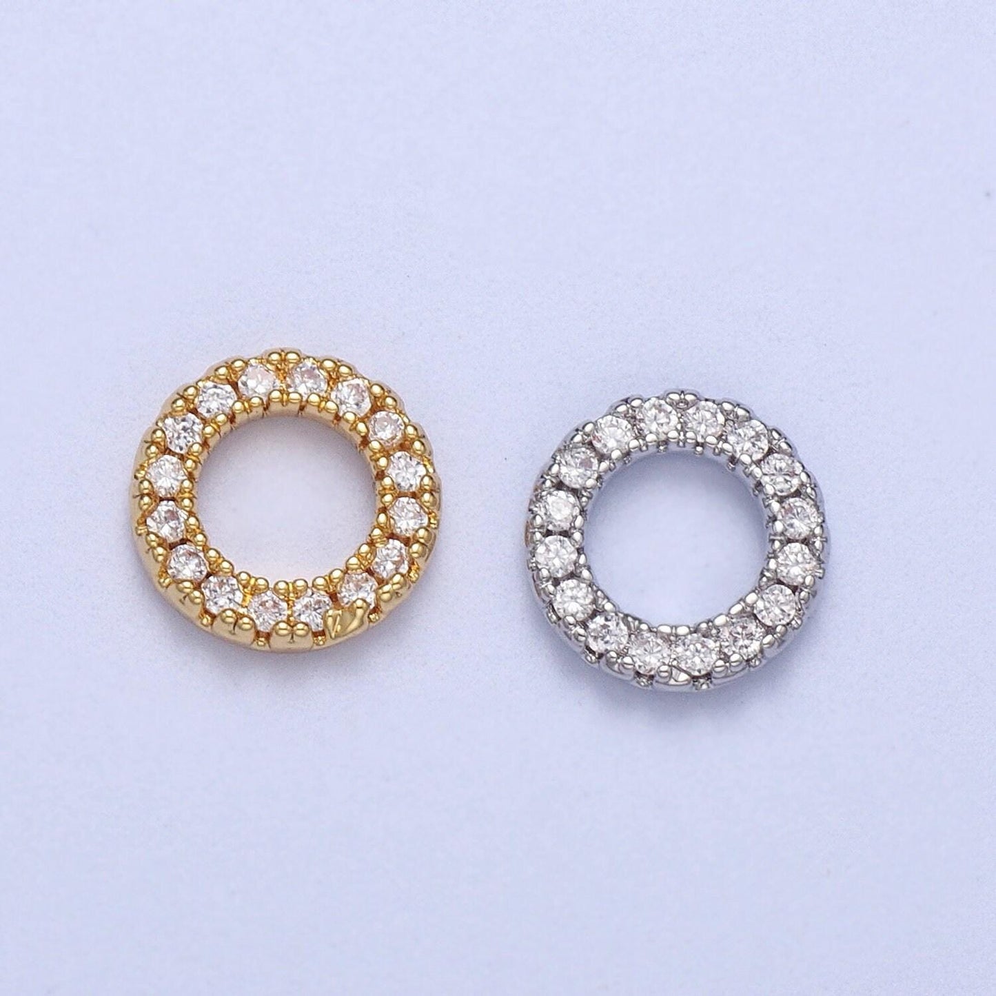 Gold filled micro paved cz 7.5mm round charm in gold & silver donut charm | c059 c122