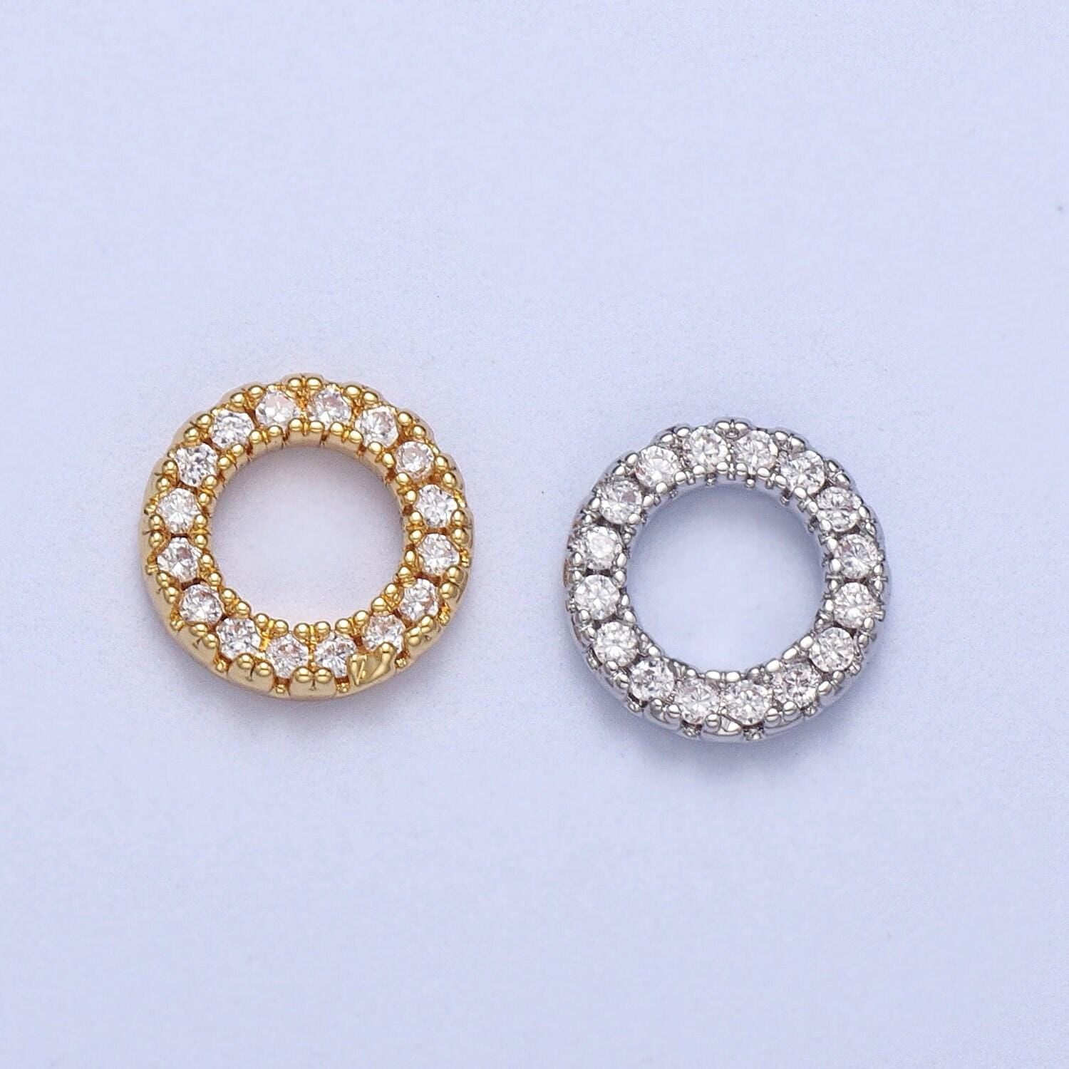 Gold filled micro paved cz 7.5mm round charm in gold & silver donut charm | c059 c122