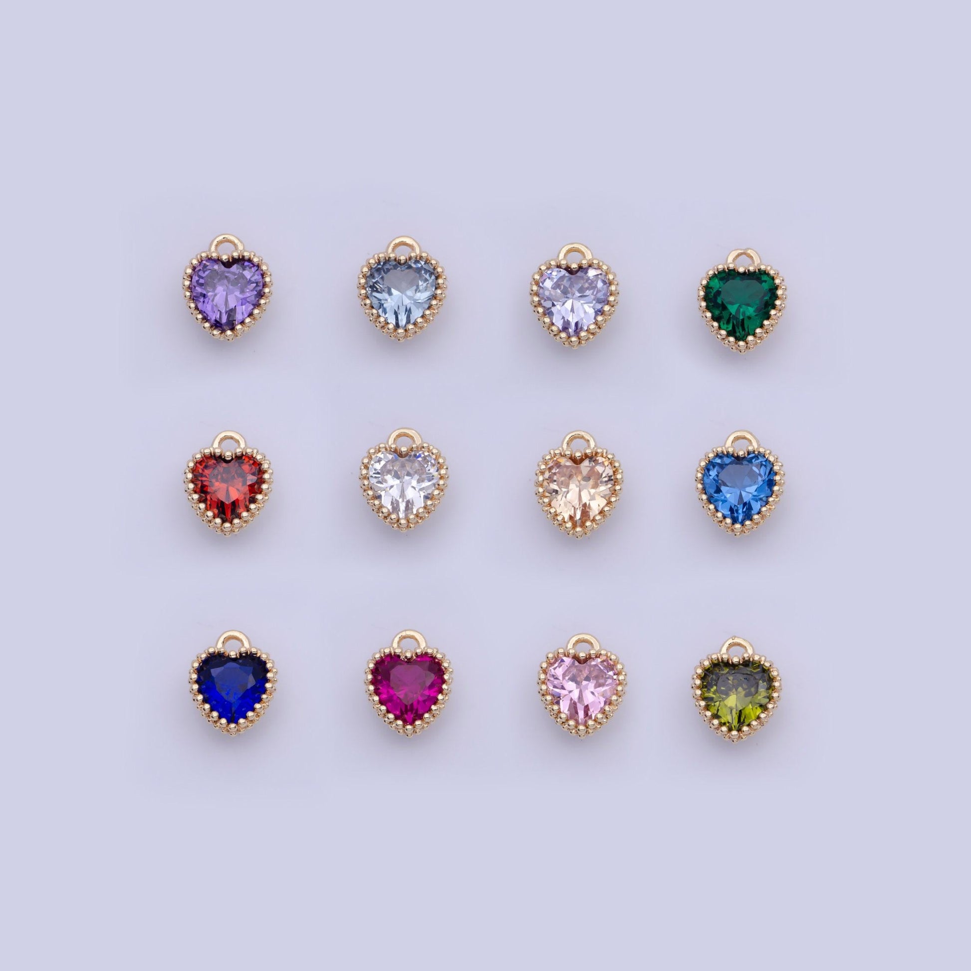 Dainty gold multicolor cz heart pendant, 24k gold plated 12 colors micro paved cz tiny love heart charm