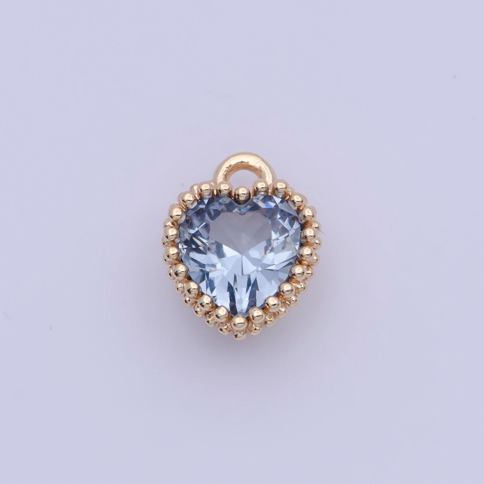 Dainty gold multicolor cz heart pendant, 24k gold plated 12 colors micro paved cz tiny love heart charm
