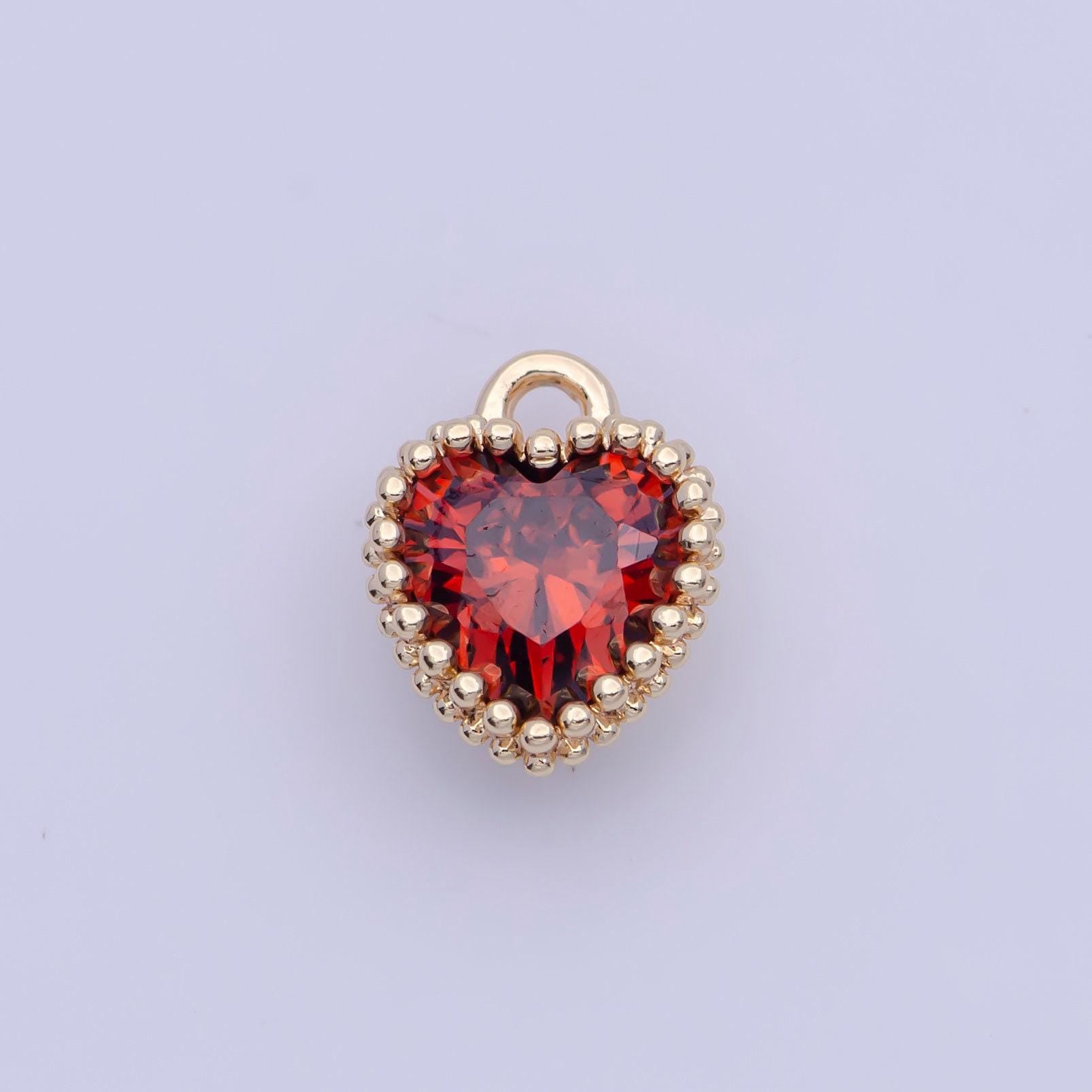 Dainty gold multicolor cz heart pendant, 24k gold plated 12 colors micro paved cz tiny love heart charm