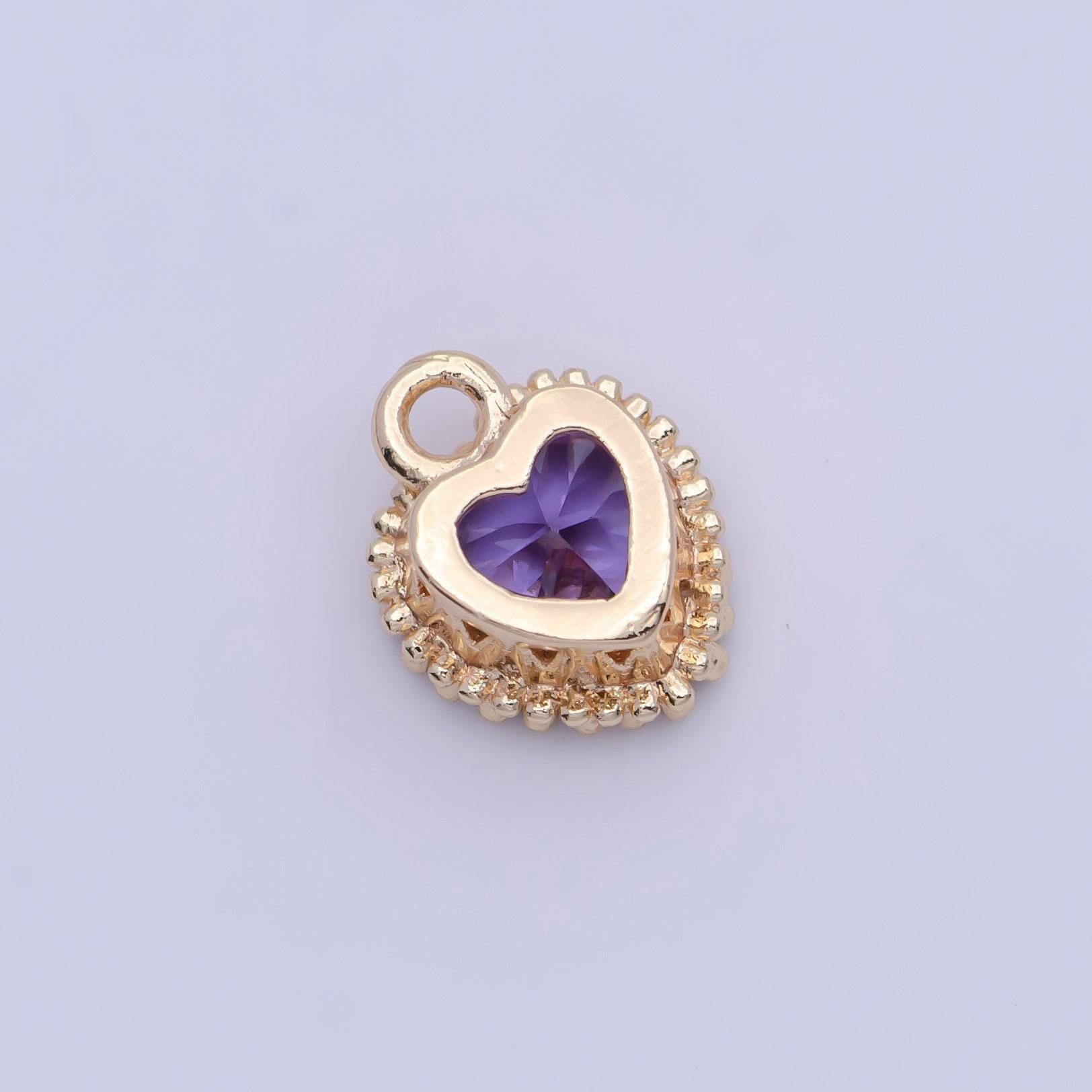 Dainty gold multicolor cz heart pendant, 24k gold plated 12 colors micro paved cz tiny love heart charm