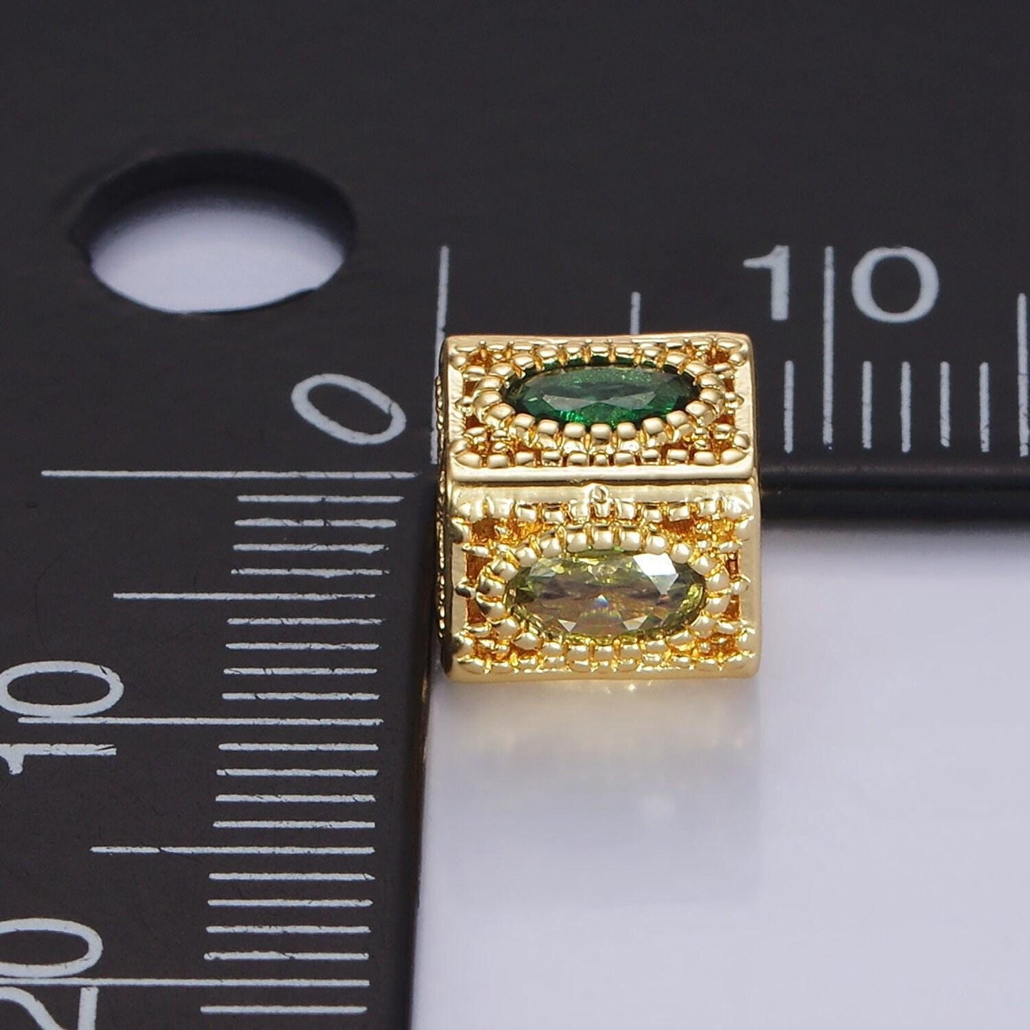 14k gold filled multicolor oval cz flower filigree rectangular bead | b-883
