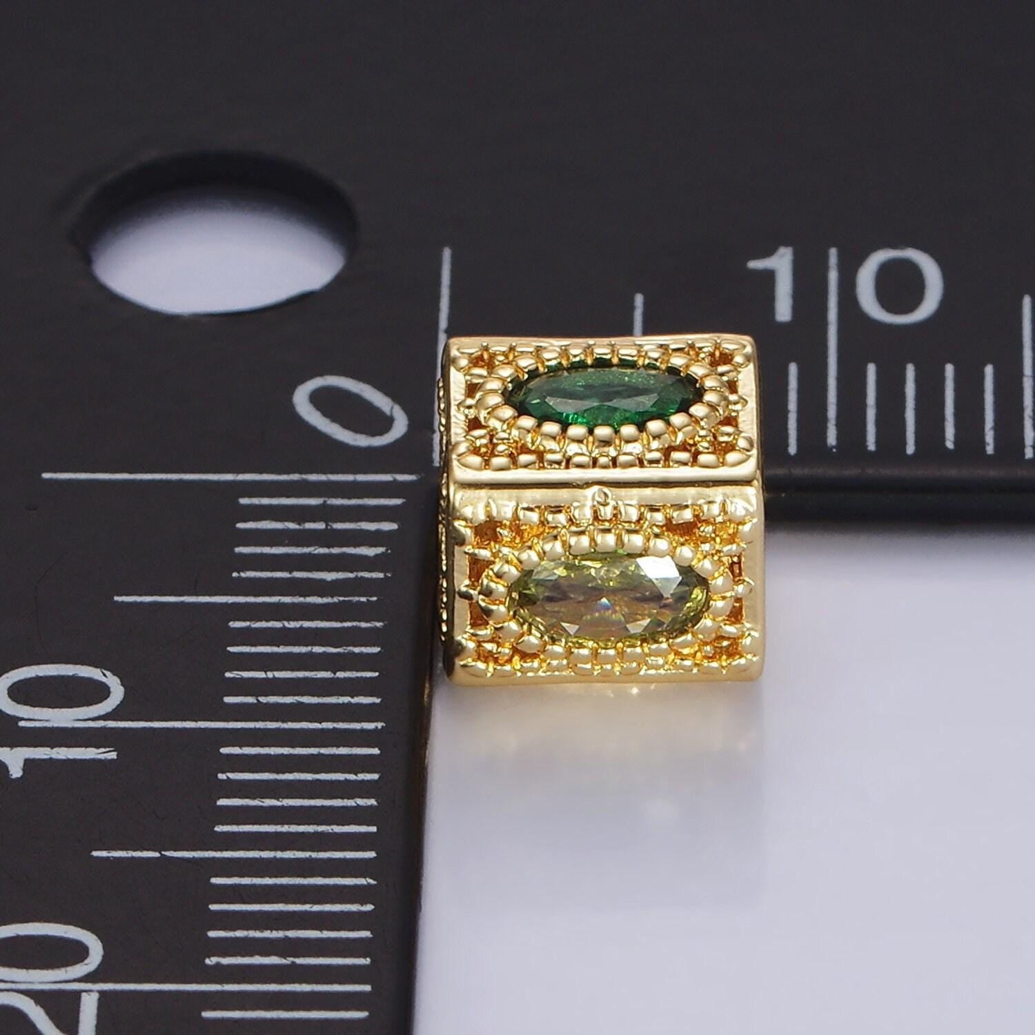 14k gold filled multicolor oval cz flower filigree rectangular bead | b-883